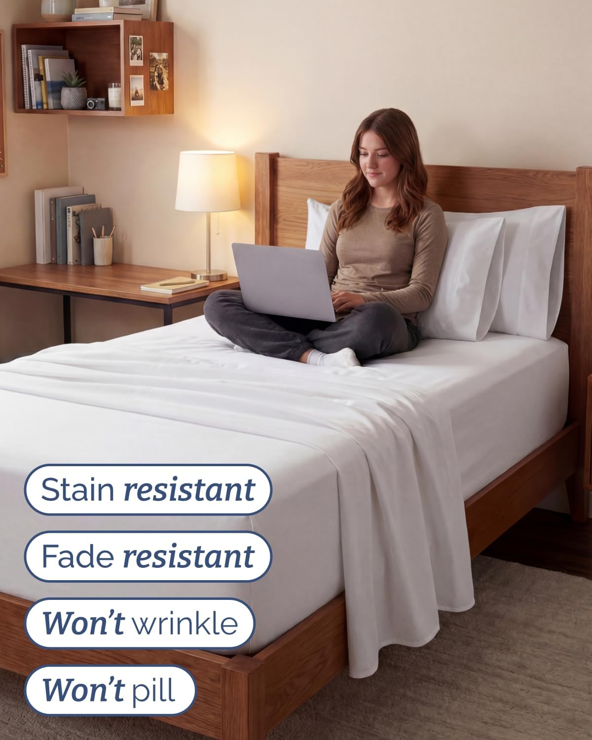 Thumbnail 4 de CGK Unlimited 21InchTwinXLWhite Twin XL Sheet Set, Microfibre, White