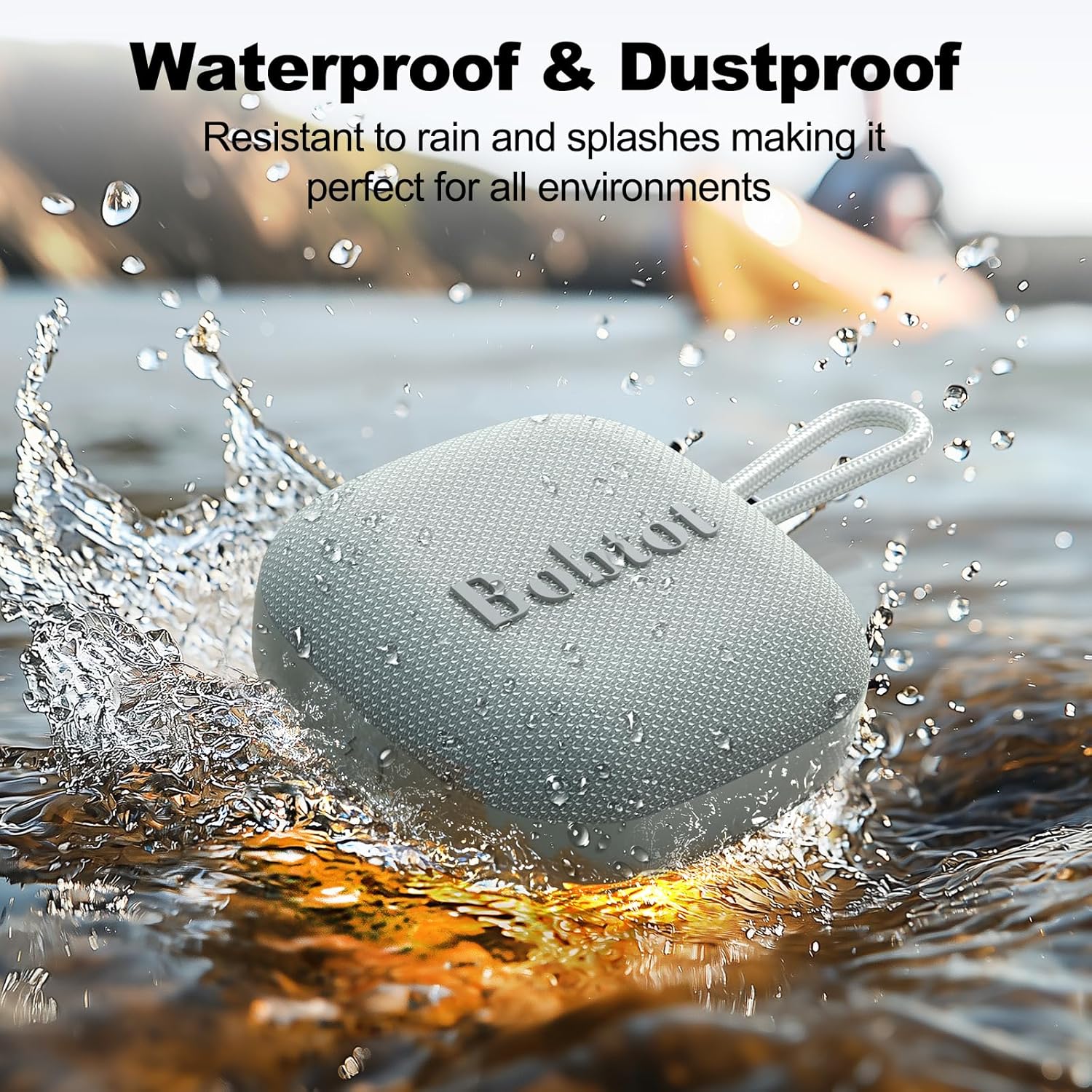 Detalle de Bobtot Portable Wireless Bluetooth Speakers (IPX7) with 16 Hours Playtime, Built-in Mic & TWS – Grey