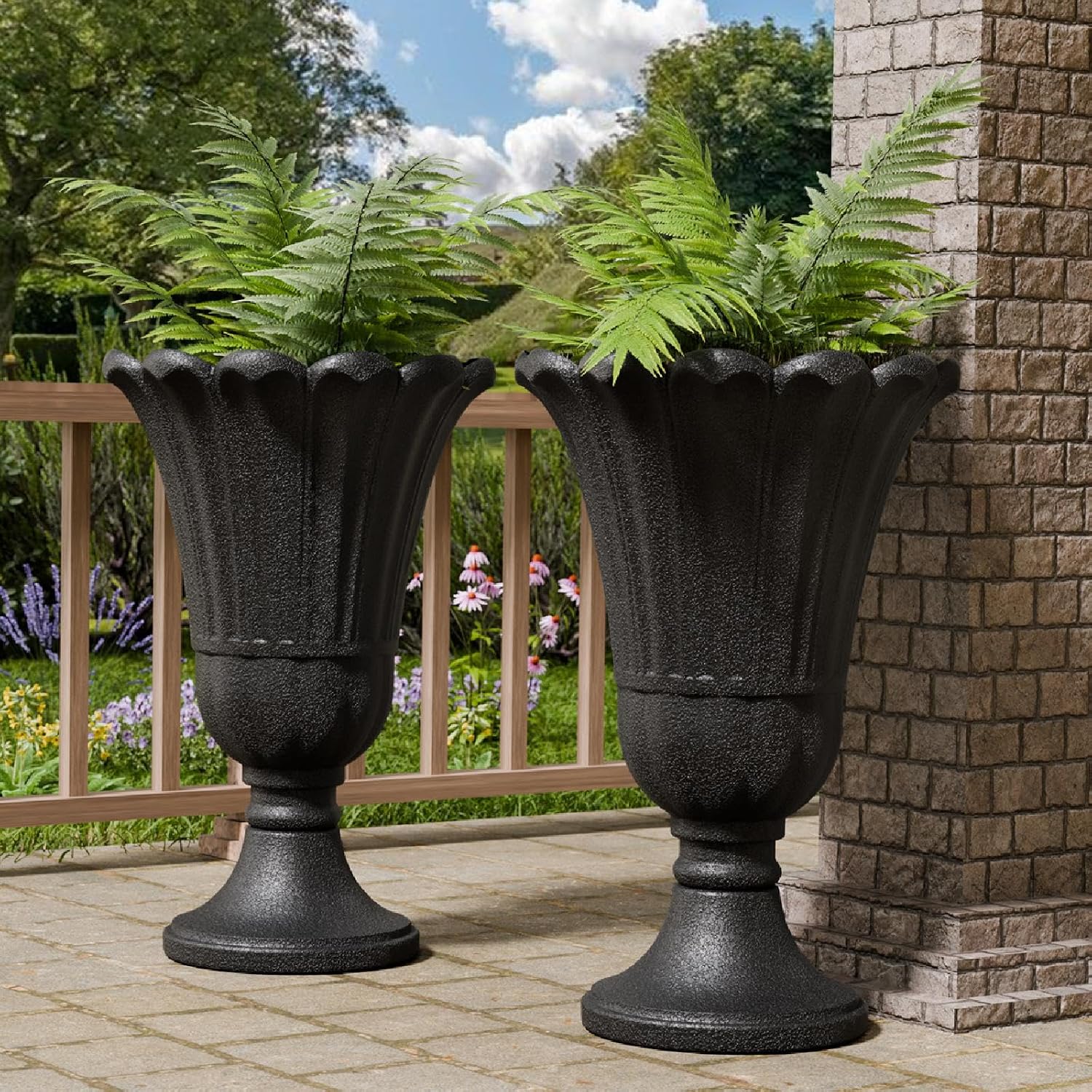 Detalle de Trygoal Tall HDPE Urn Planters, 23.62-Inch Black Petal Set of 2