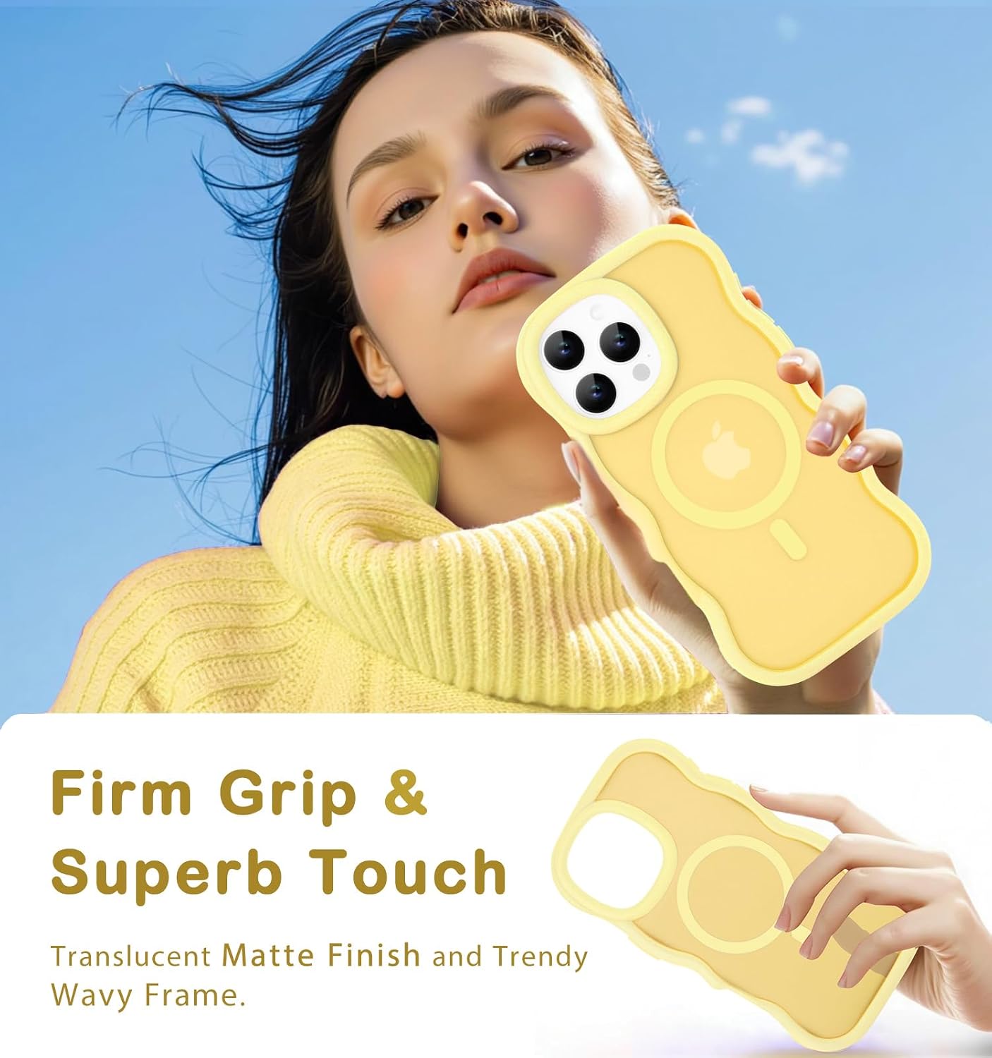 Thumbnail 6 de Amzfield Magnetic Case for iPhone 16 Pro — Wavy Frame, MagSafe, Yellow