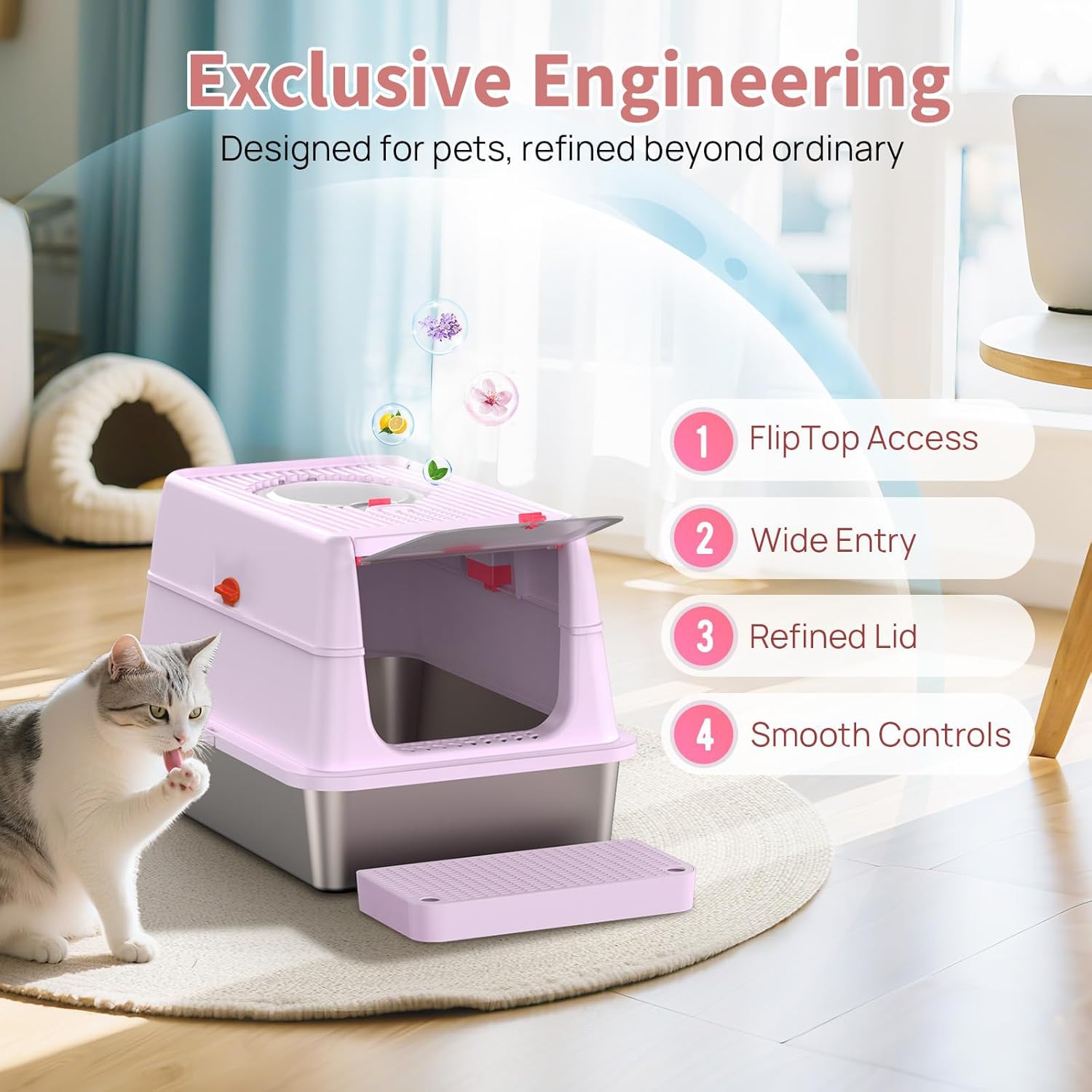Thumbnail 6 de Litière pour Chat en Acier Inoxydable 304 – XXL, avec Couvercle et Pédales, BEST JAJA ( Violet )