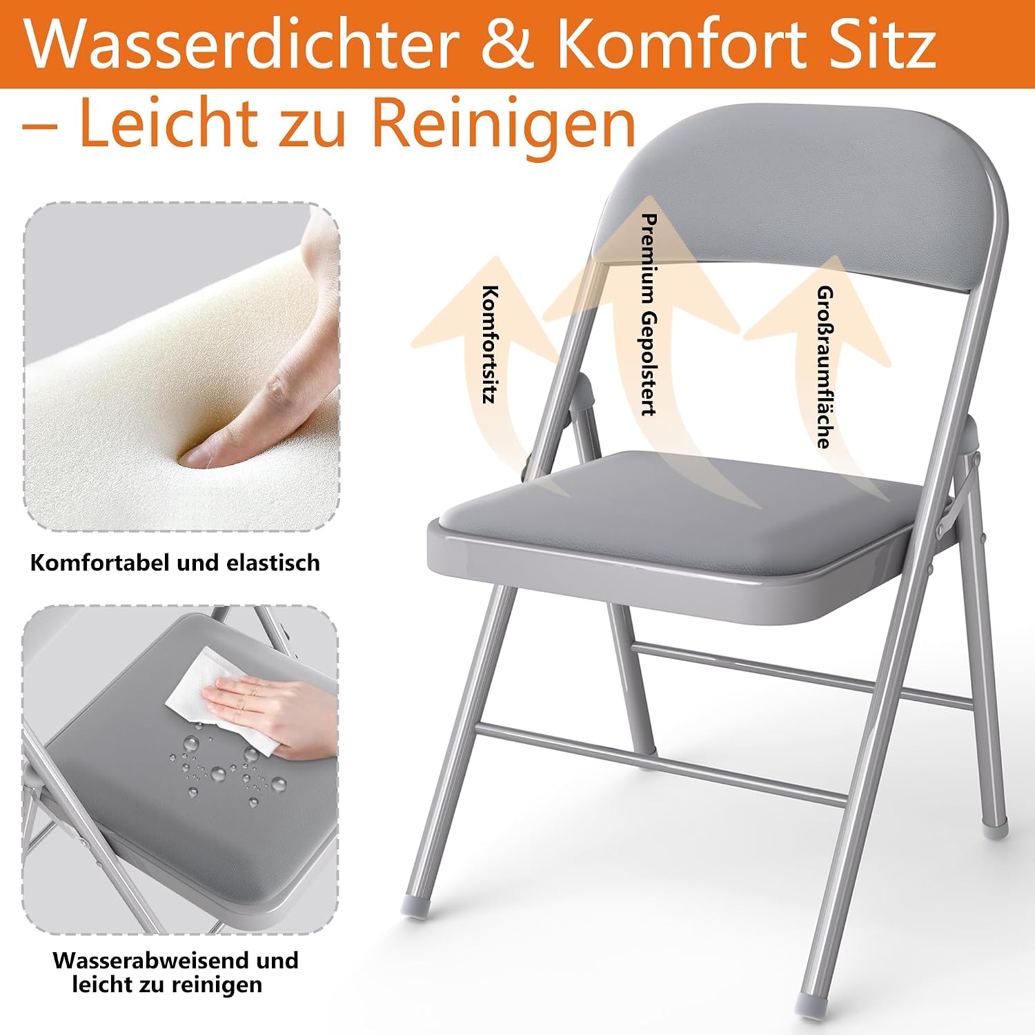 Thumbnail 2 de Asdsed Klappstuhl 4er-Set – gepolsterte Metall-Klappstühle mit 204 kg Tragkraft