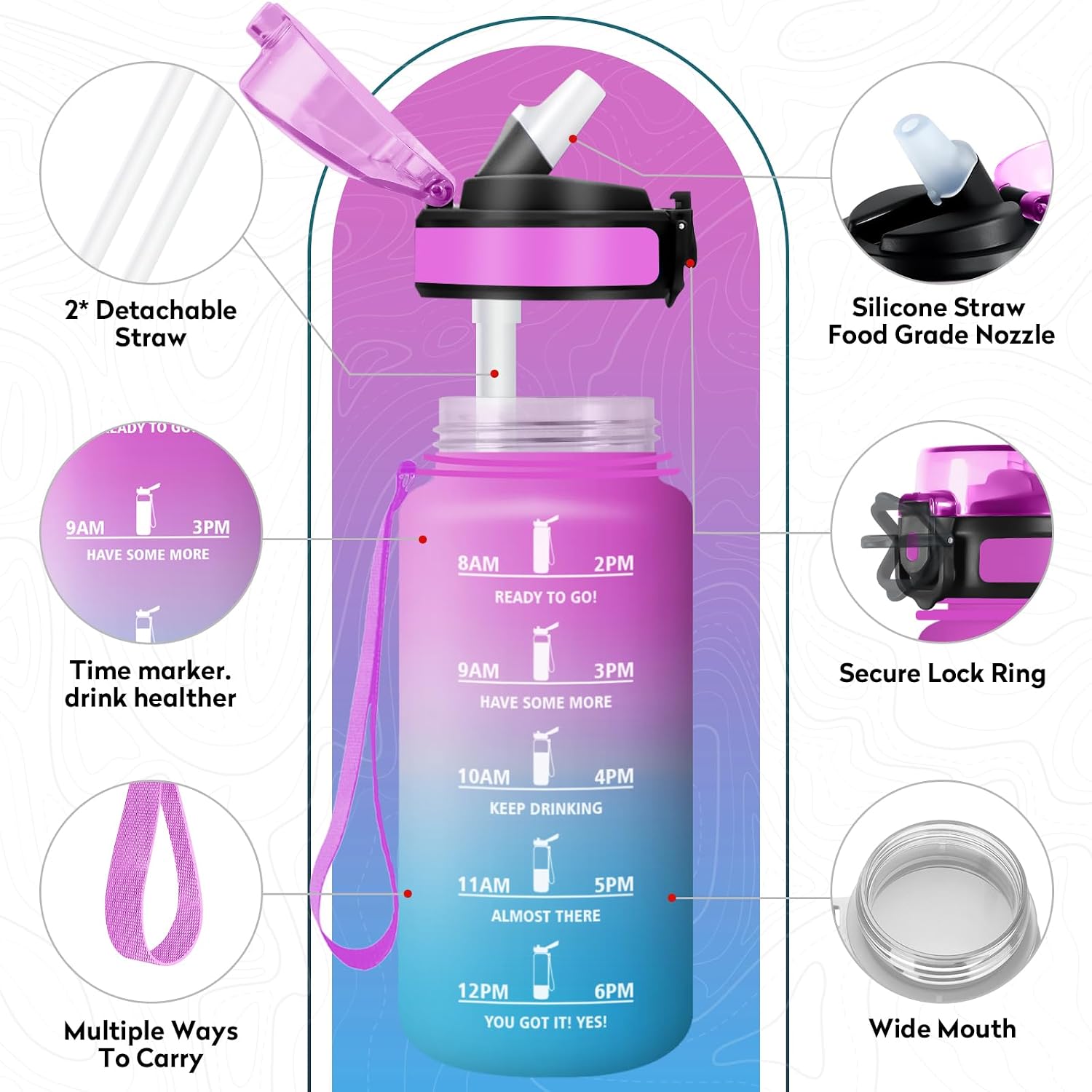 Detalle 2 de Borraccia 500ml con cannuccia motivazionale