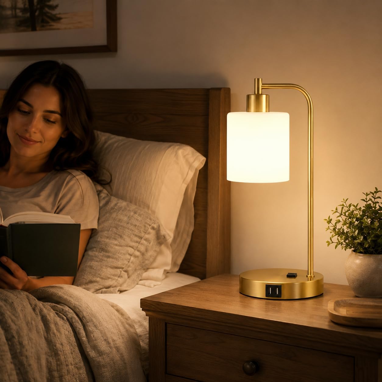 Detalle 2 de Touch-Control Table Lamps with Opal Glass Shades