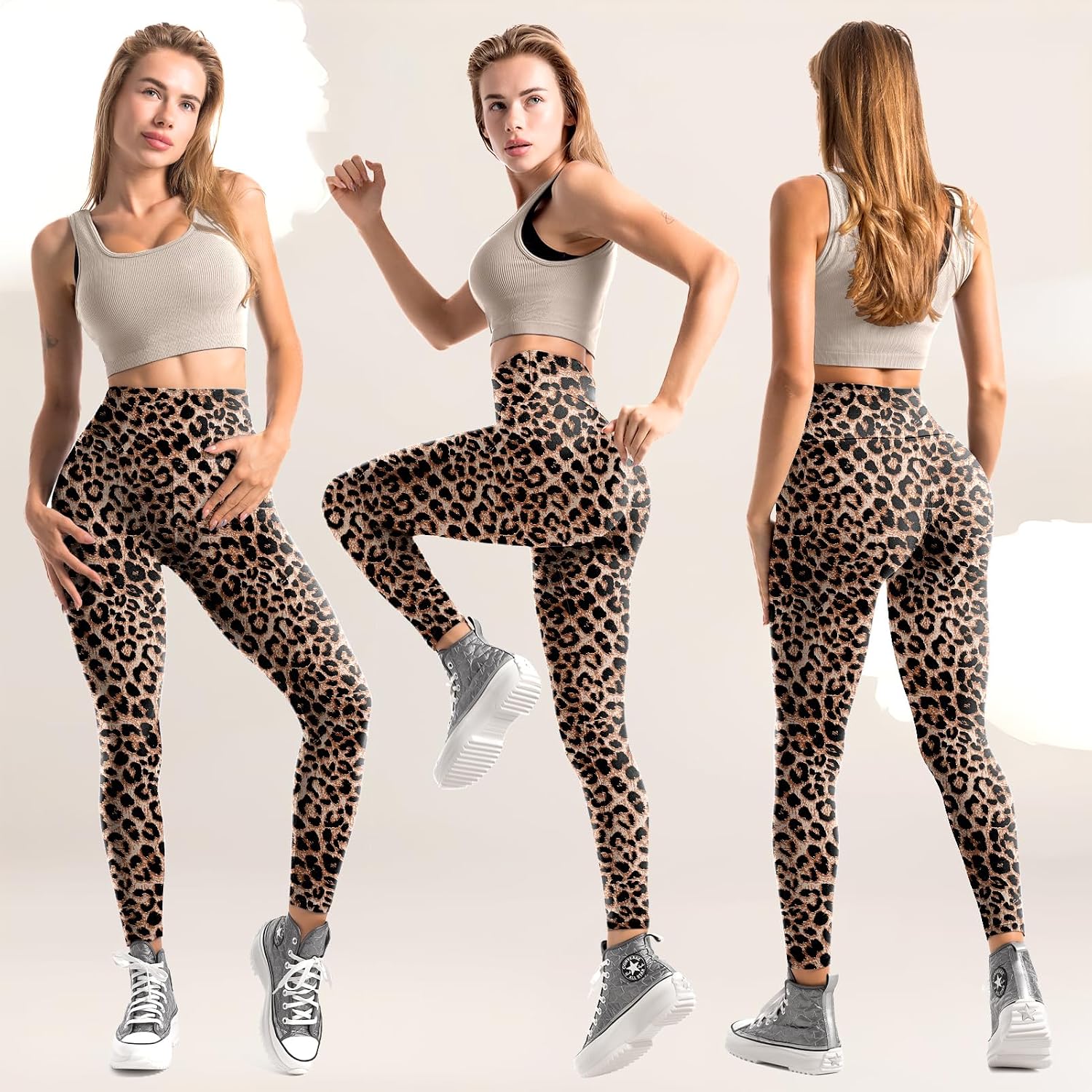 Detalle de Sanpetix Hochtaillierte Soft-Leggings Damen – Blickdichte, dehnbare Hose für Fitness und Alltag