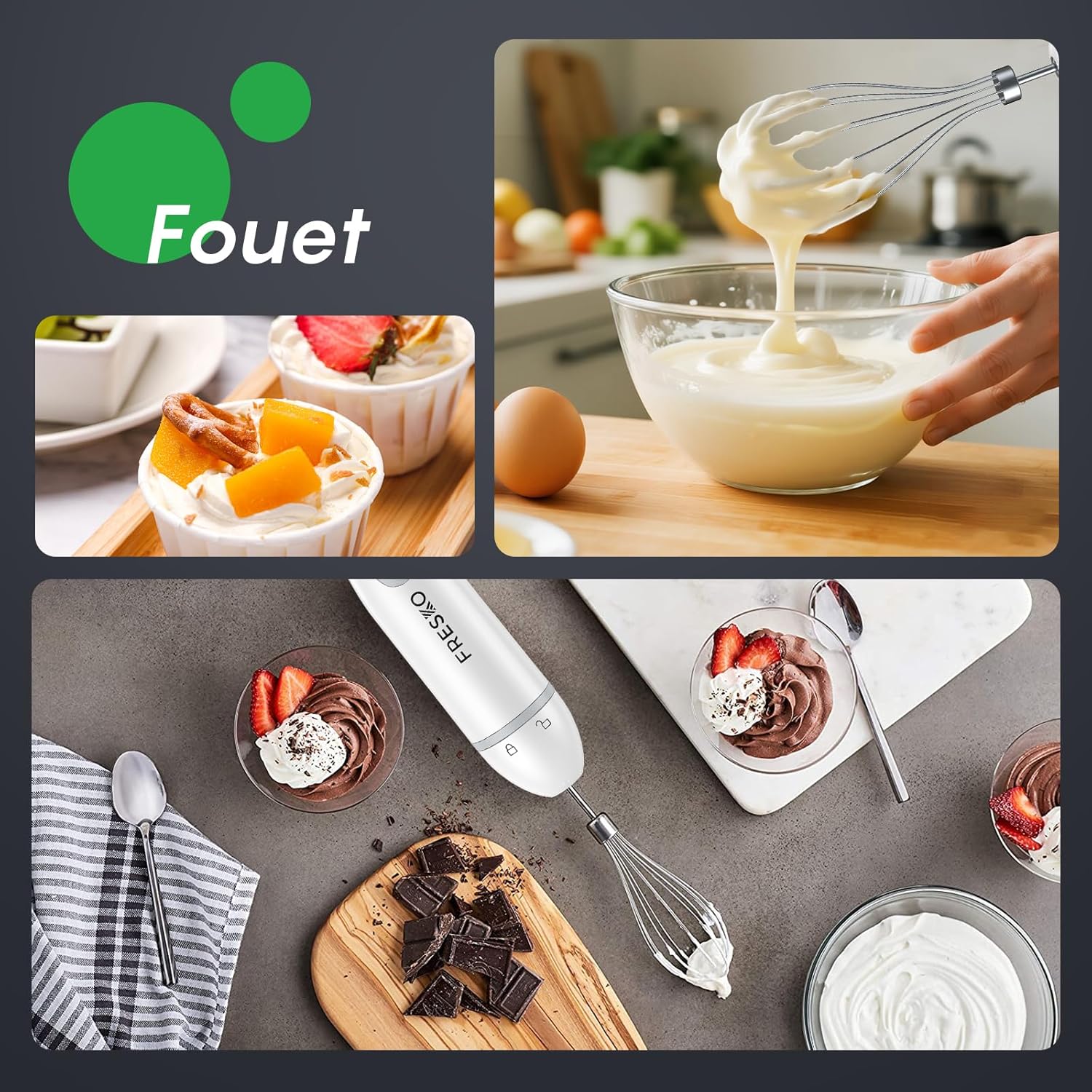 Thumbnail 6 de FRESKO Mixeur plongeant 4 en 1 HB3303 (1000 W) avec hachoir 500 ml et verre doseur 700 ml