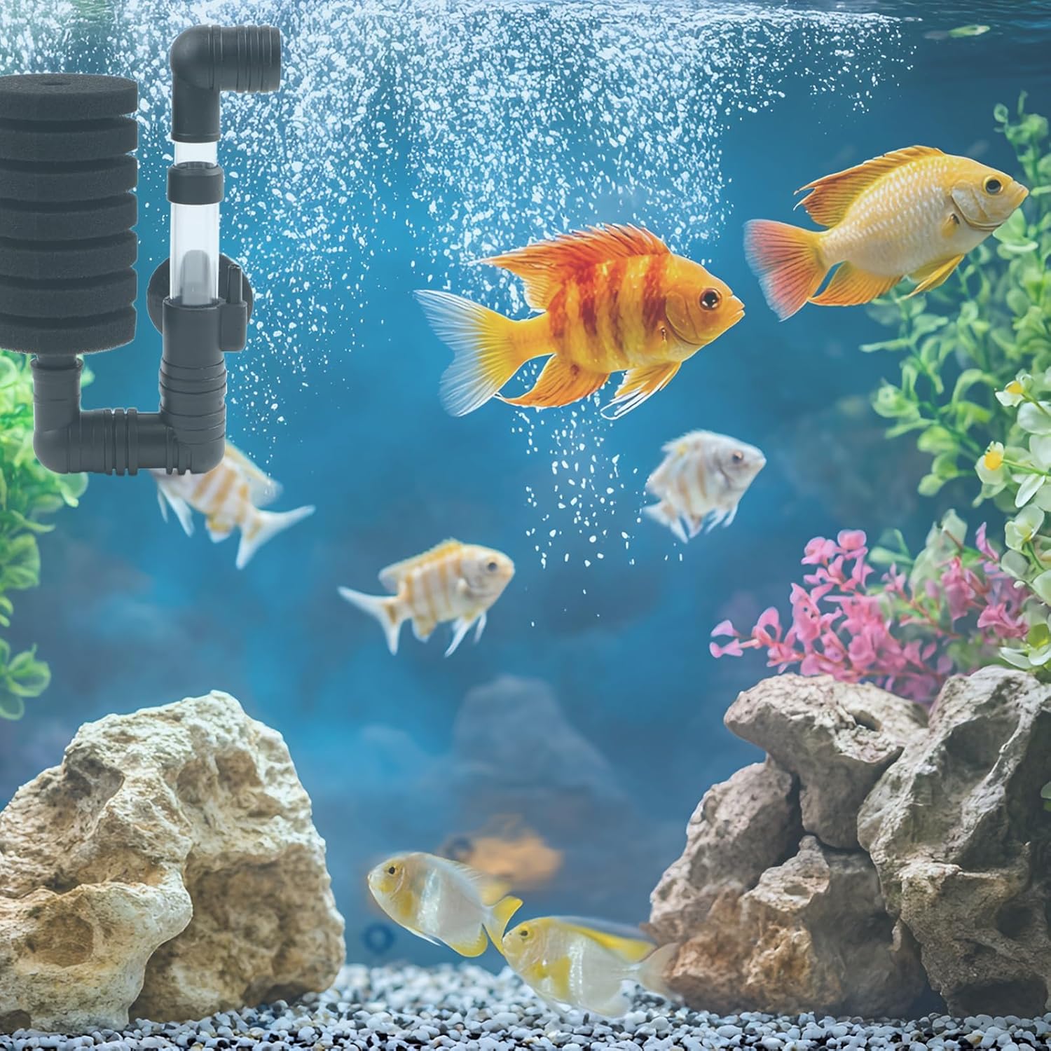 Detalle 2 de ROSYLEVE 2-Piece Aquarium Single Head Sponge Filter Set with 4 Replacement Sponges