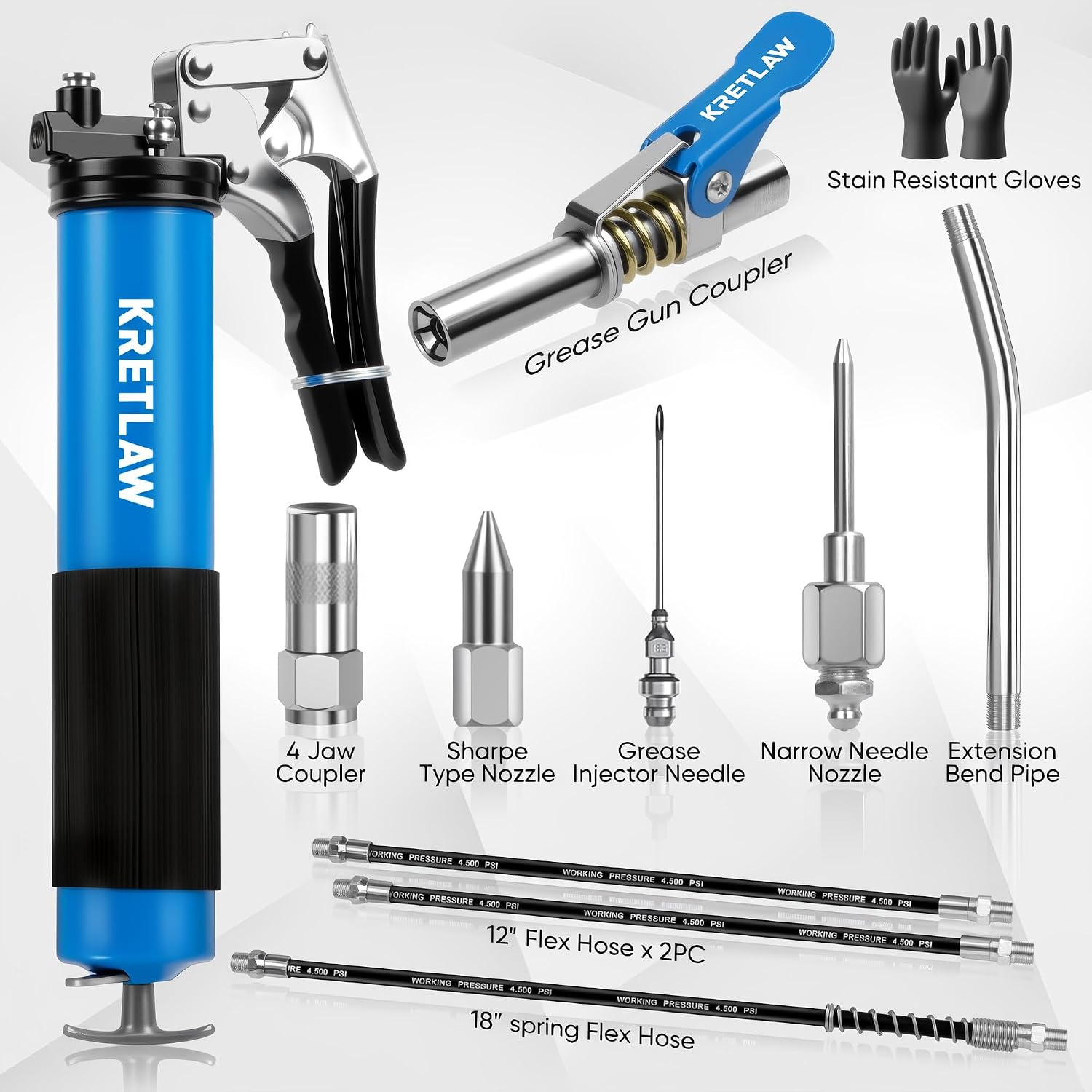 Detalle 2 de KRETLAW 7000 PSI Heavy Duty Pistol Grip Grease Gun Kit