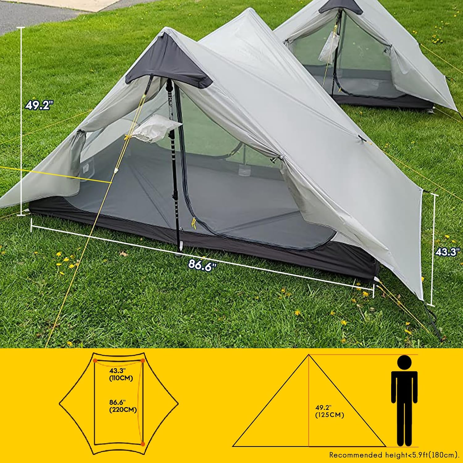 Detalle de LANSHAN Ultralight Waterproof 1-2 Person Backpacking Tent