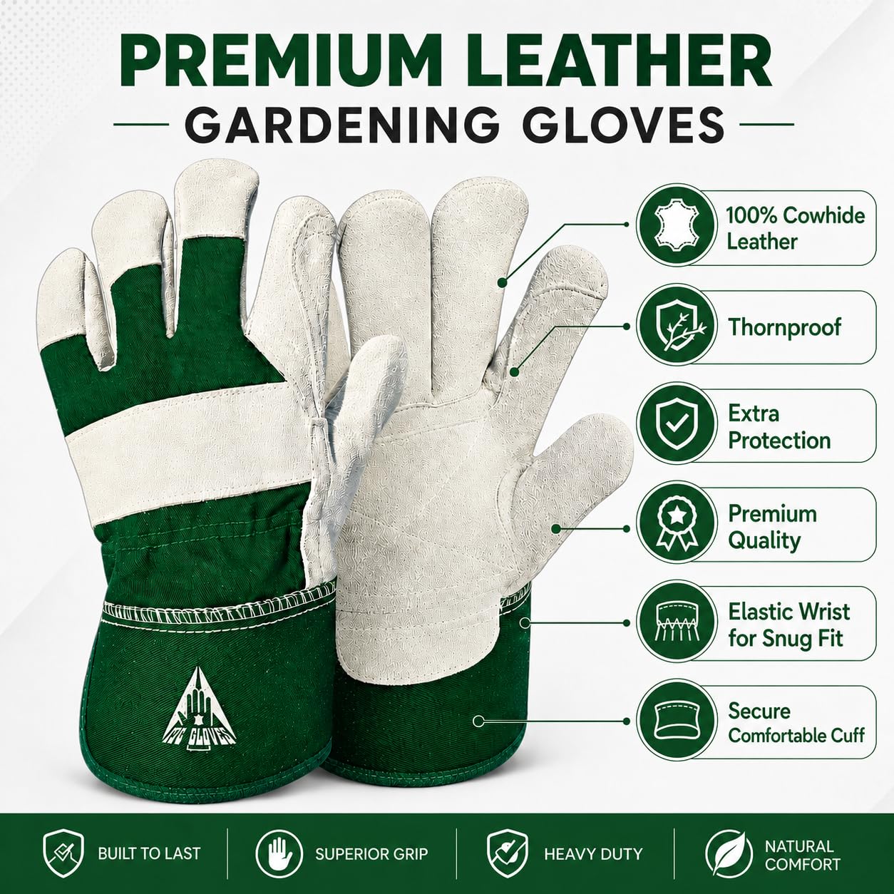 Detalle de ITC Gardening Gloves for Men & Women: Heavy Duty Leather, Thornproof and Breathable