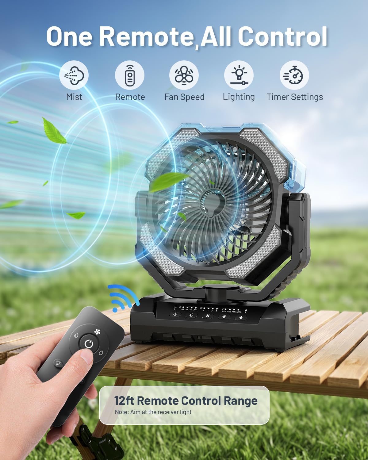 Detalle 2 de Misting Fan: Portable Camping Fan with 9oz Water Tank and 24000mAh Battery