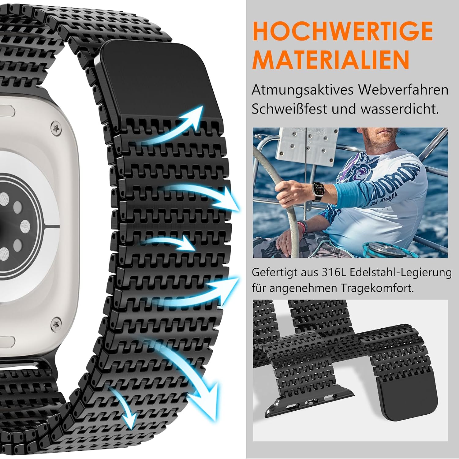 Detalle de Fullife Milanaise Armband – Edelstahl-Mesh für Apple Watch 40–49 mm, kompatibel mit Ultra und Serien | Magnetverschluss