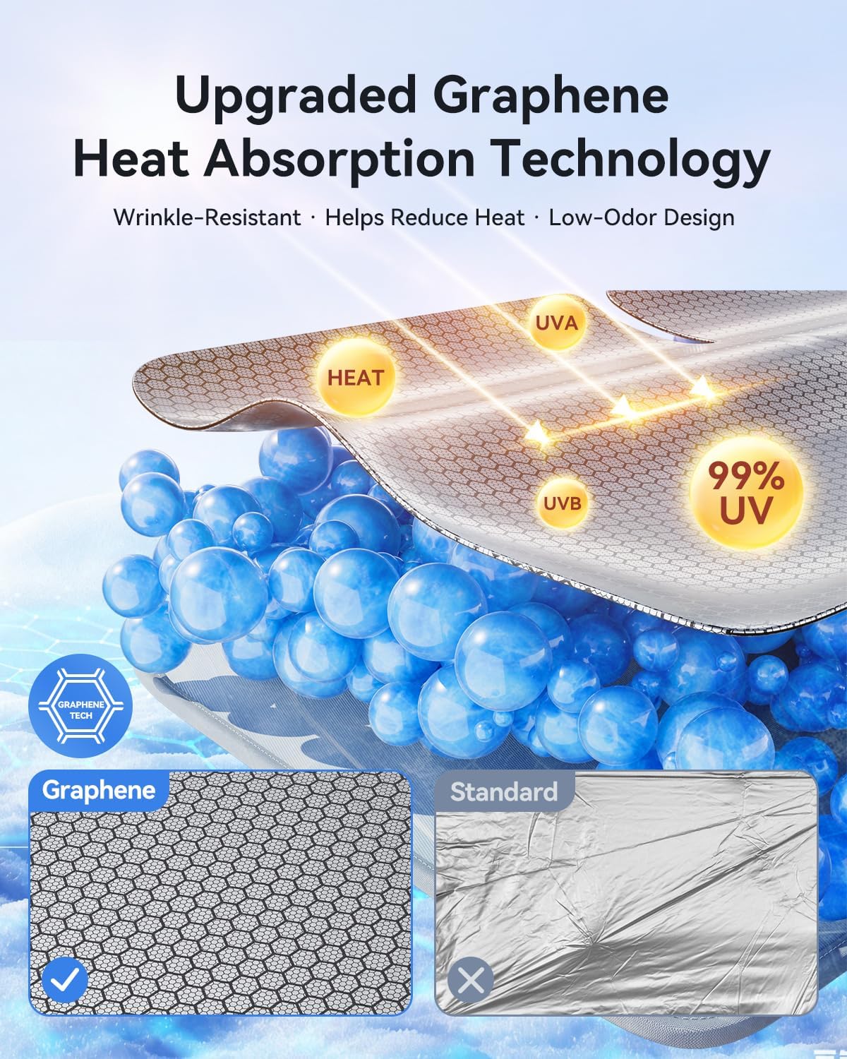 Thumbnail 2 de helloleiboo Graphene Dual-Layer Windshield Sun Shade (Foldable, UV Protection, Silver)