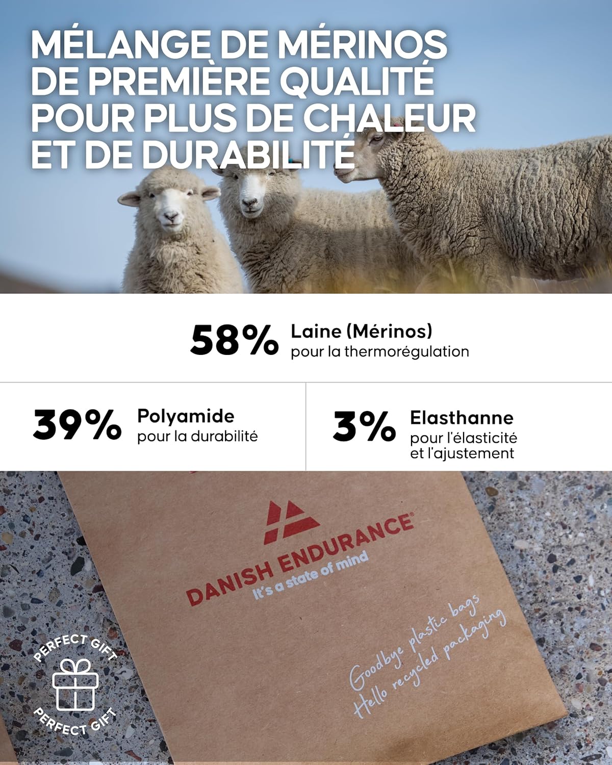 Thumbnail 4 de DANISH ENDURANCE Chaussettes de Randonnée en laine Mérinos – Lot de 2 ou 4, anti-ampoules, respirantes