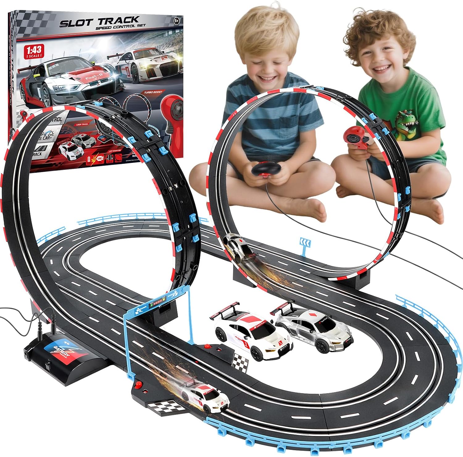 Detalle de JONRRYIN Circuit Voiture Electrique pour Enfants racebaan 1:43 met 2 auto's