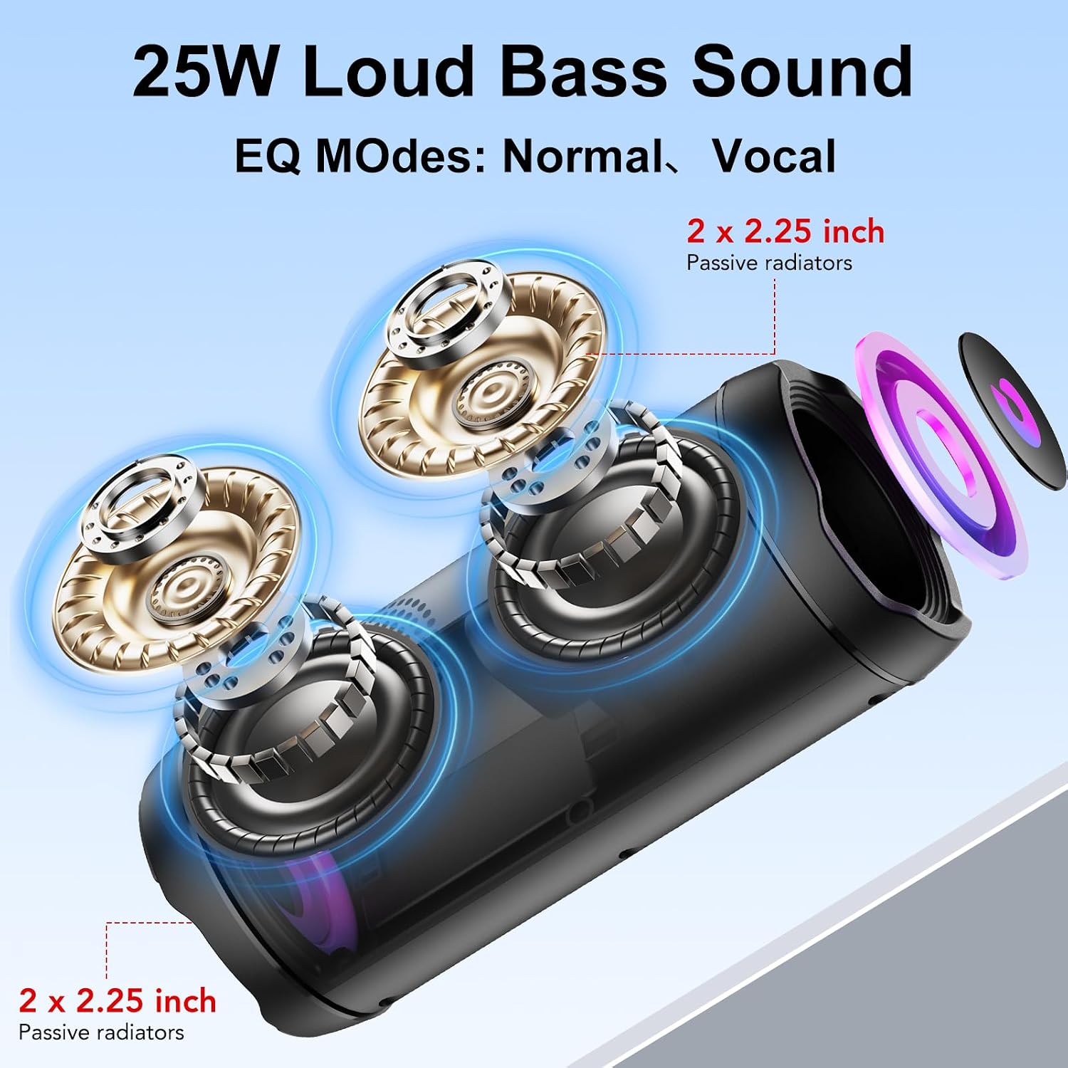 Detalle 2 de Altavoz Bluetooth Portatile da 25W: suono 360°, IPX7 e illuminazione RGB per feste all'aperto