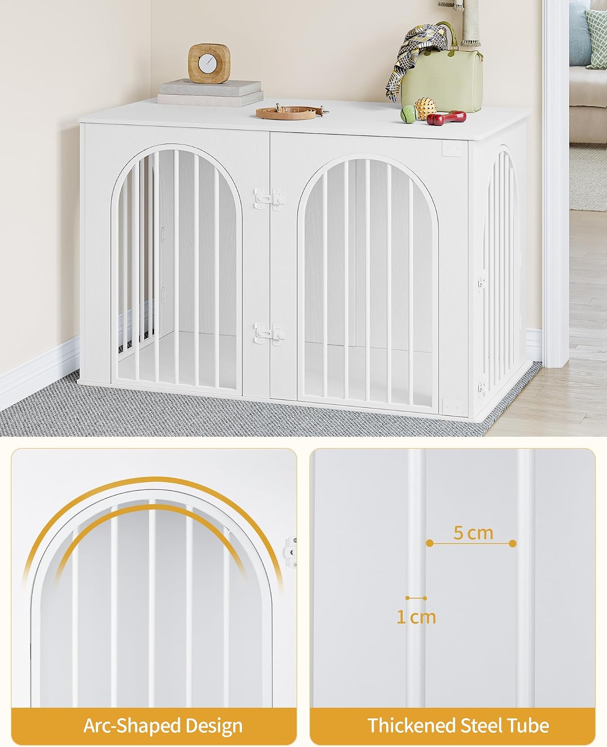 Detalle de Hzuaneri Hundekäfig Möbel DFC86013W – 108 cm Hundebox mit Bogentür und 3 Zugängen