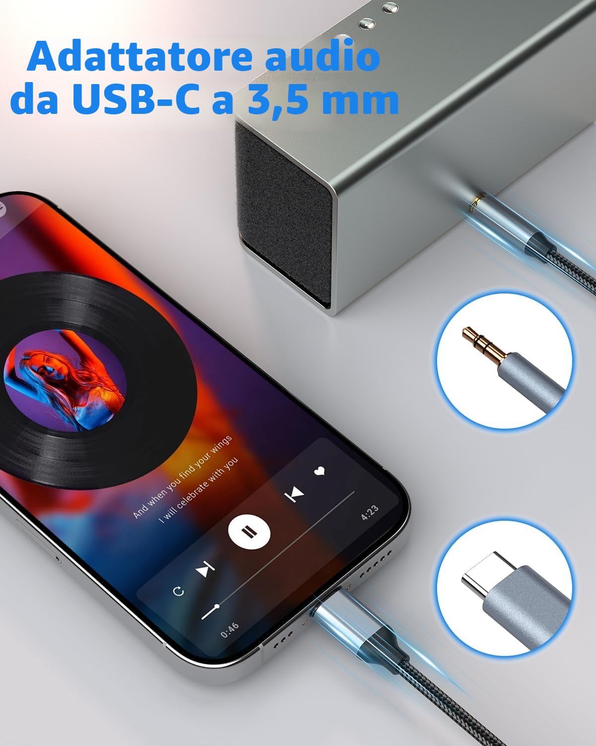 Detalle de Cavo da AUX a USB C: adattatore audio da USB-C a 3,5 mm per auto, cuffie e altoparlanti
