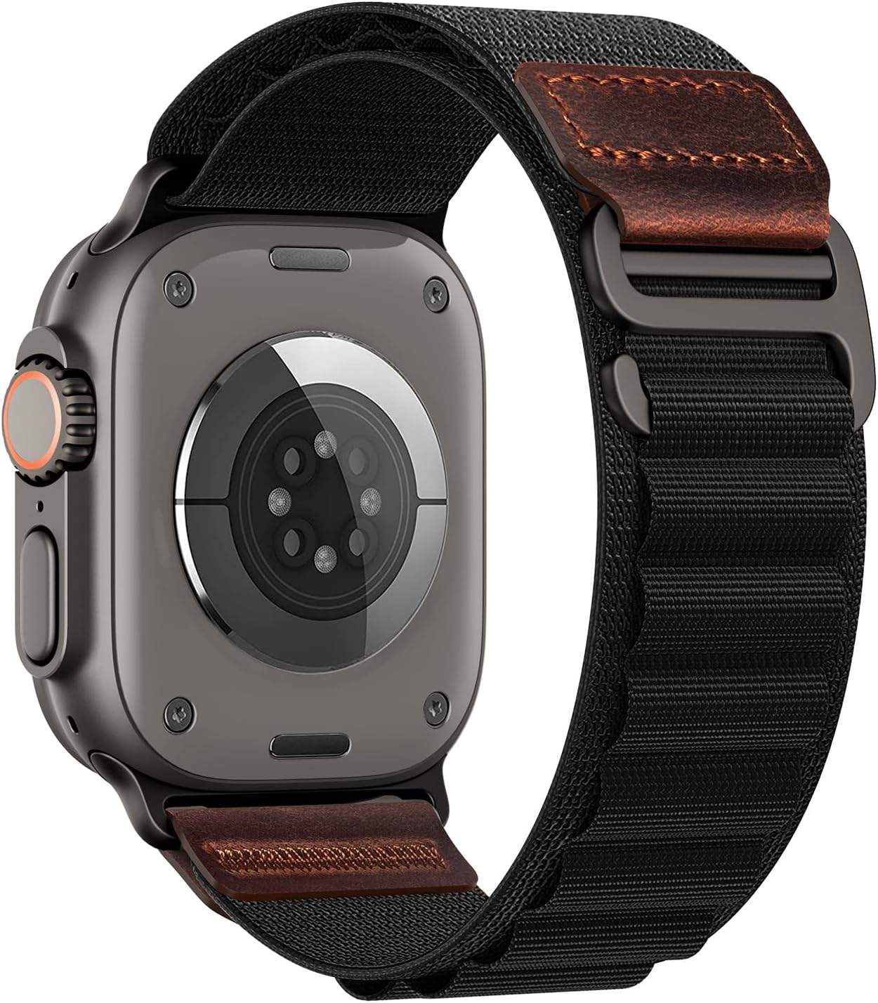 Detalle de MRAIN-H Alpine Loop with Leather Design for Apple Watch (Ultra 3 2, Series 11–4, SE) — Soft Stretchy Nylon Sport Band