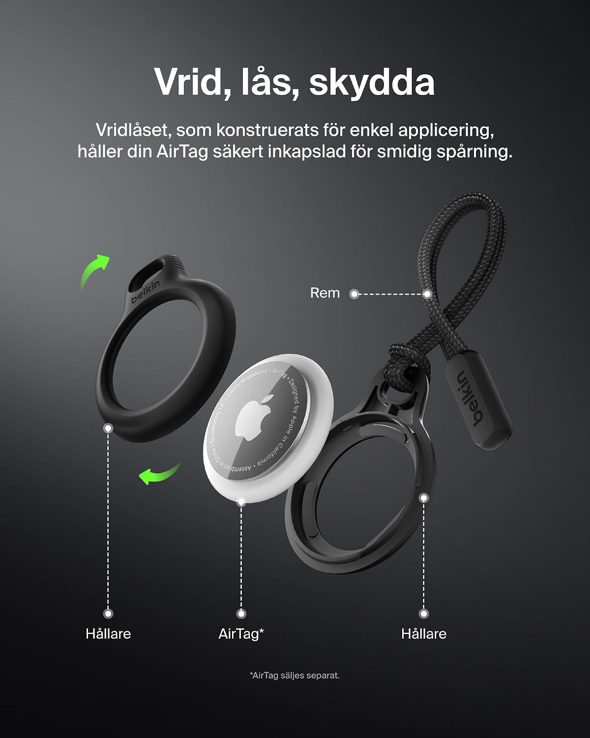 Thumbnail 3 de Belkin Secure Holder AirTag-hållare med rem, svart reptåligt hårdskal