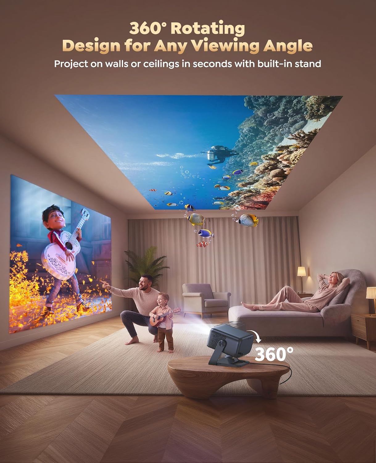 Detalle de Smart 4K Projector with Google TV Built-in and 360° Stand