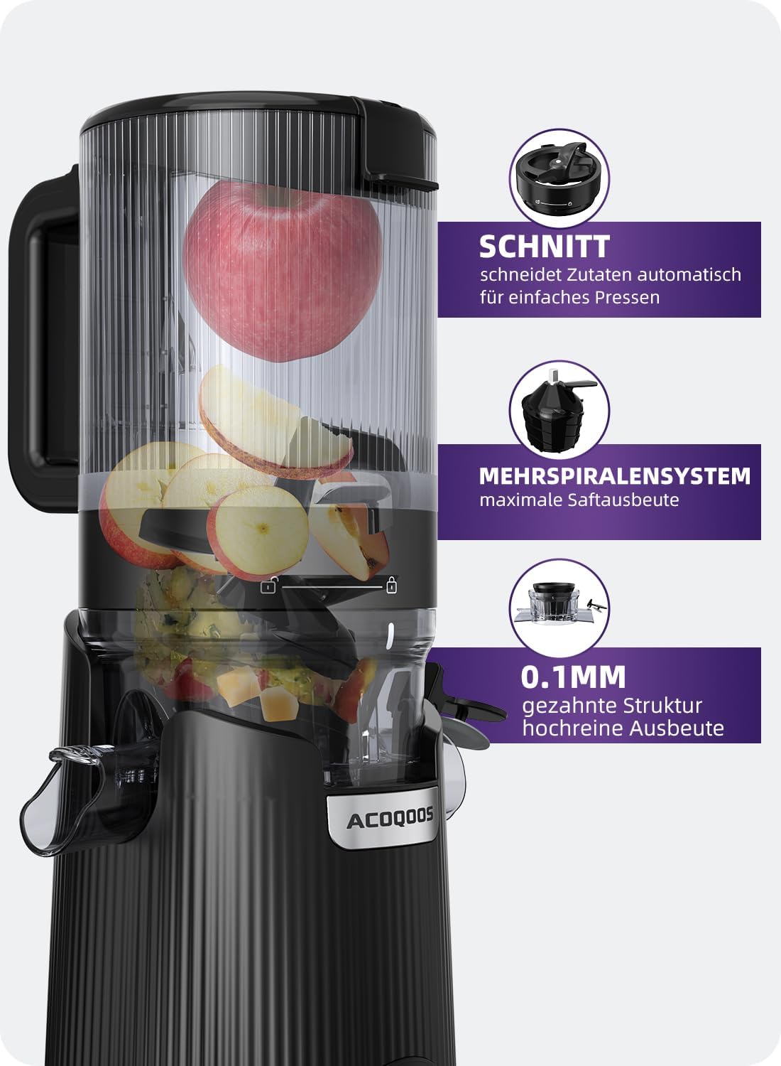 Thumbnail 4 de ACOQOOS Entsafter Slow Juicer 1,8 L đ„€