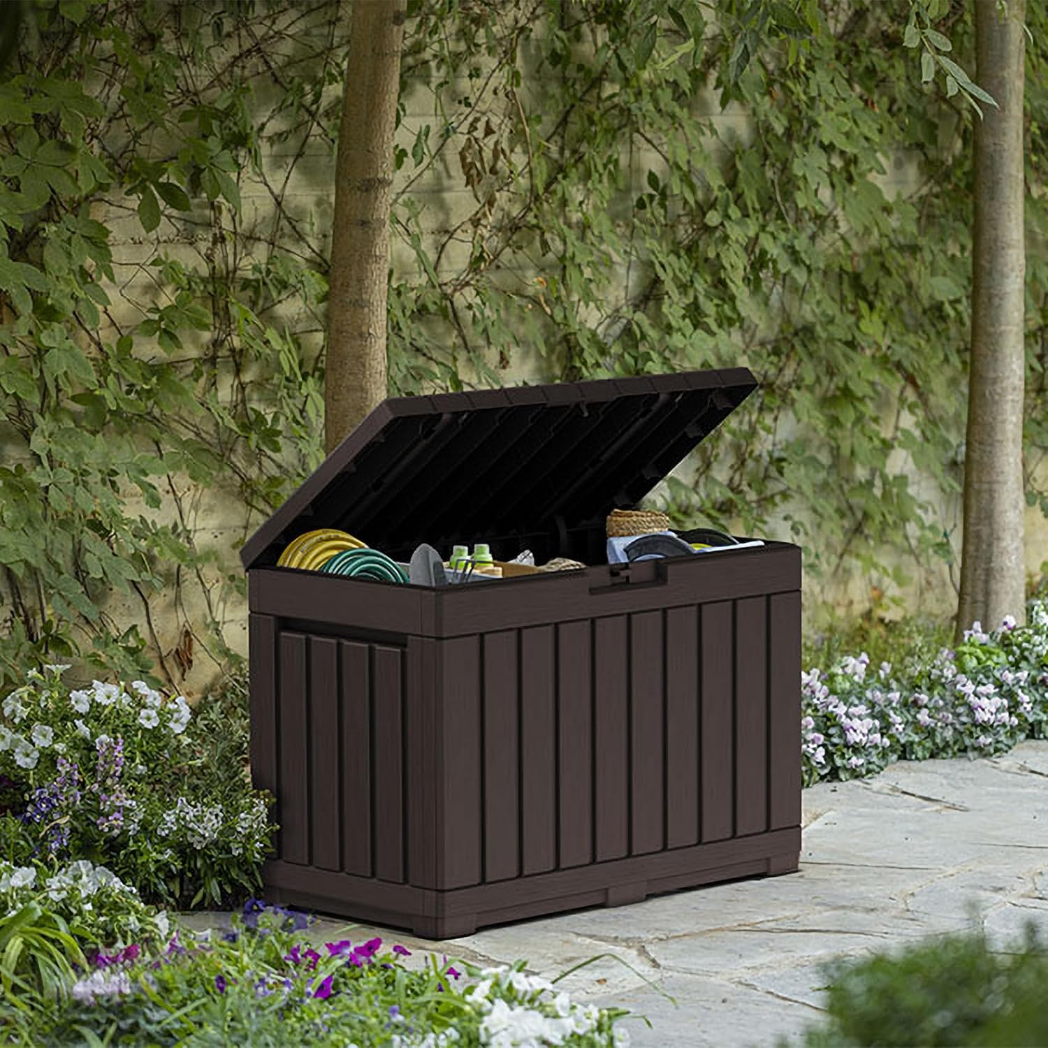 Thumbnail 2 de Keter Kentwood 190L Outdoor Resin Garden Storage Box – Brown with Weatherproof Wood-Effect Panels