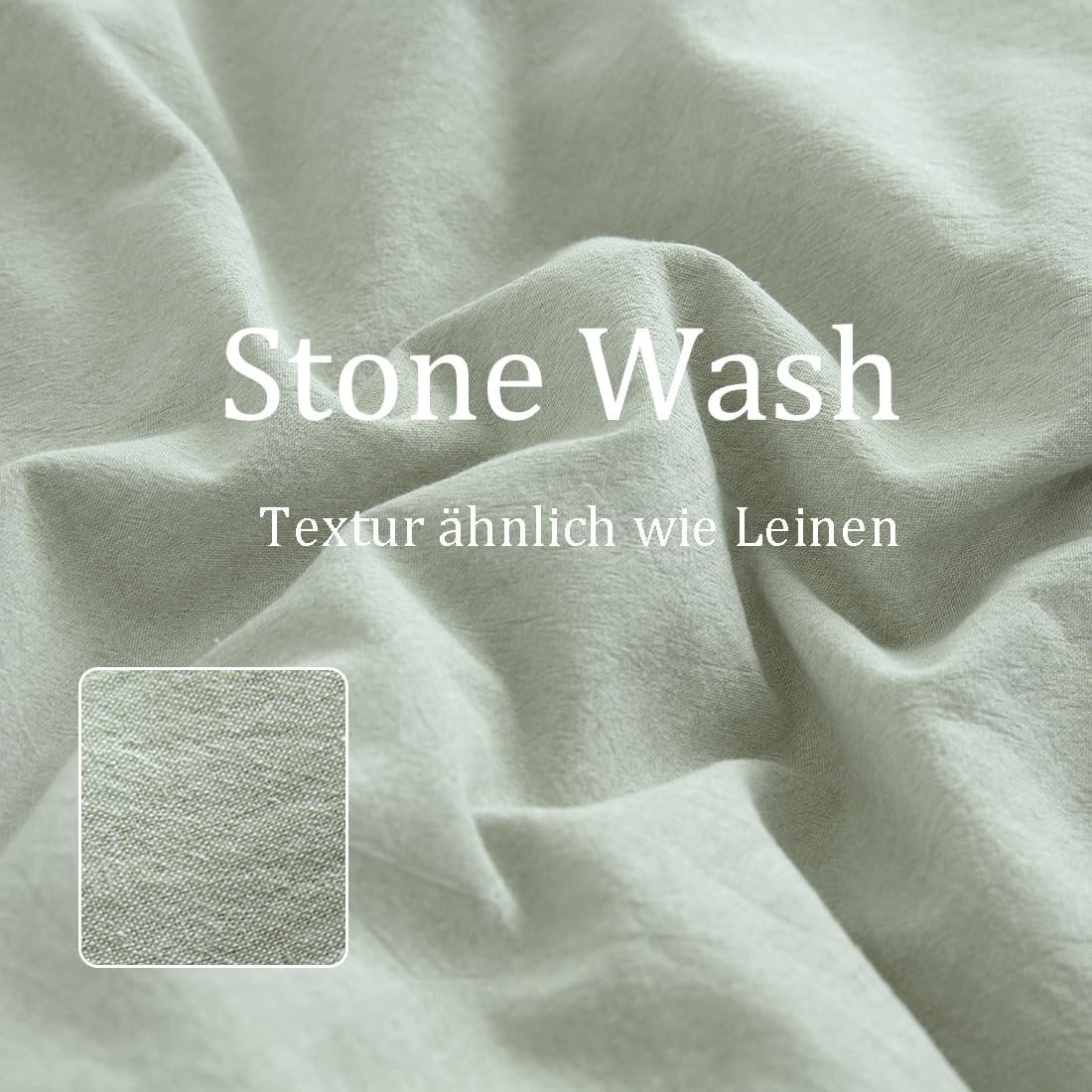 Detalle de Nesture Bettwäsche-Set 135x200 aus 100% gewaschener Baumwolle in Salbeigrün/Weiß (2-teilig)