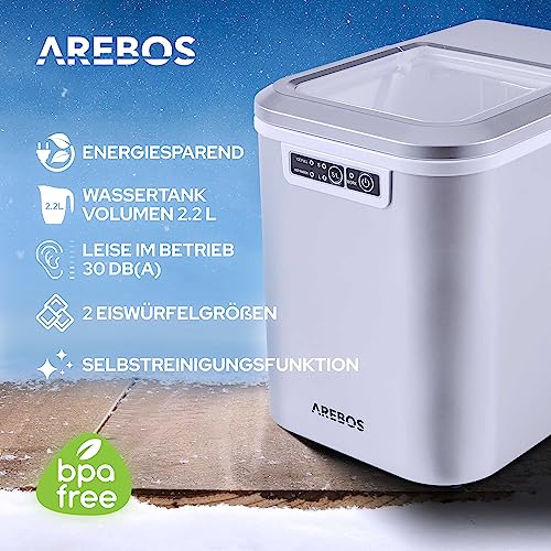 Detalle de Arebos Eiswürfelmaschine – Selbstreinigend, leise & flexibel: Große Eiswürfel, 12 kg/24 h