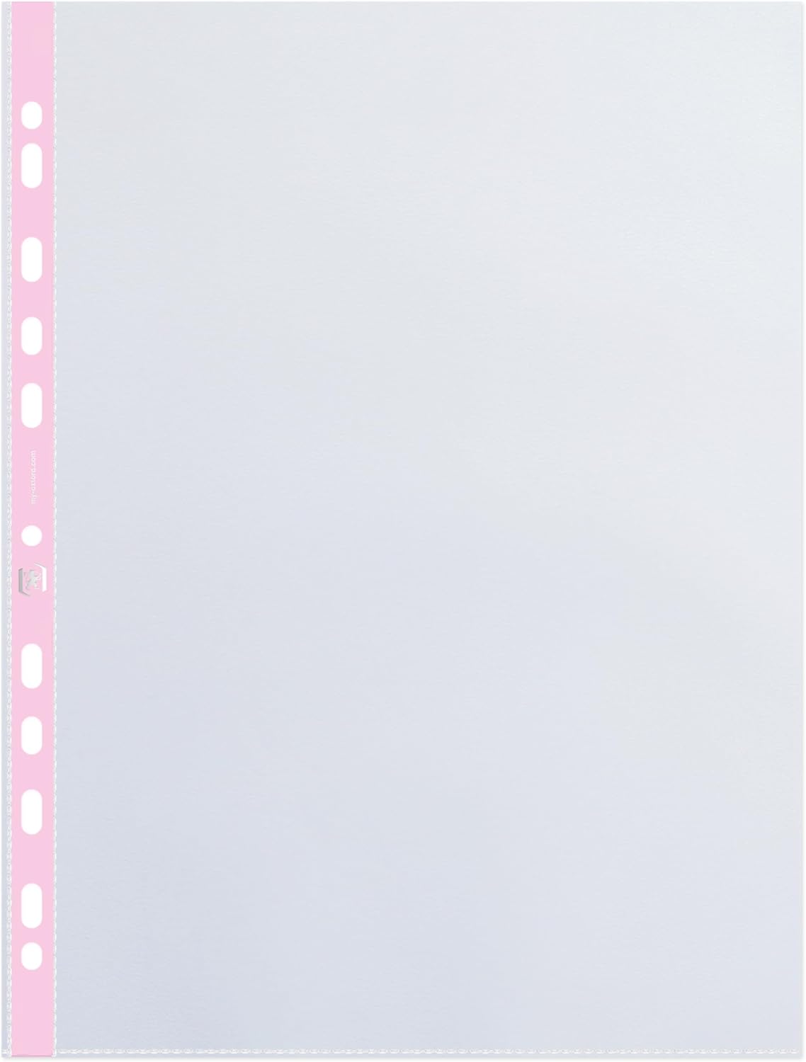 Detalle 2 de Oxford 60 Pochettes Plastiques A4 Perforées Lisses – 5/100e, pastel assortis, perforations 11 trous, fabriqué en France