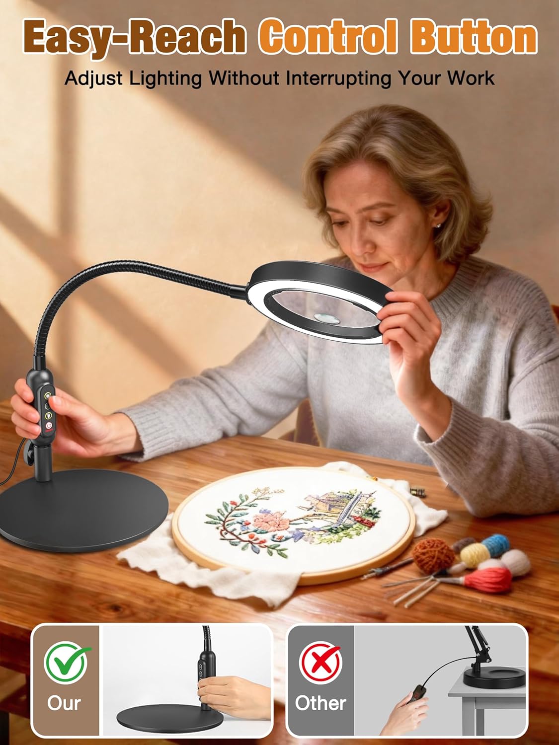 Thumbnail 4 de 30X 10X Magnifying Glass with Light and Stand — 5 Color Modes, Stepless Dimmable, HD Lens, Gooseneck