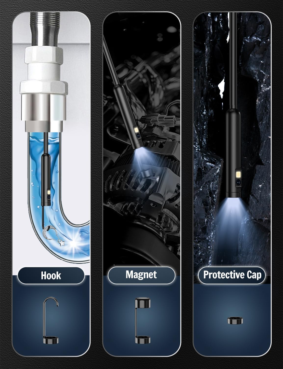 Detalle de Ferdiiz Endoscopio per smartphone con doppia lente 1920P HD e sonda impermeabile IP67 (Android e iOS)