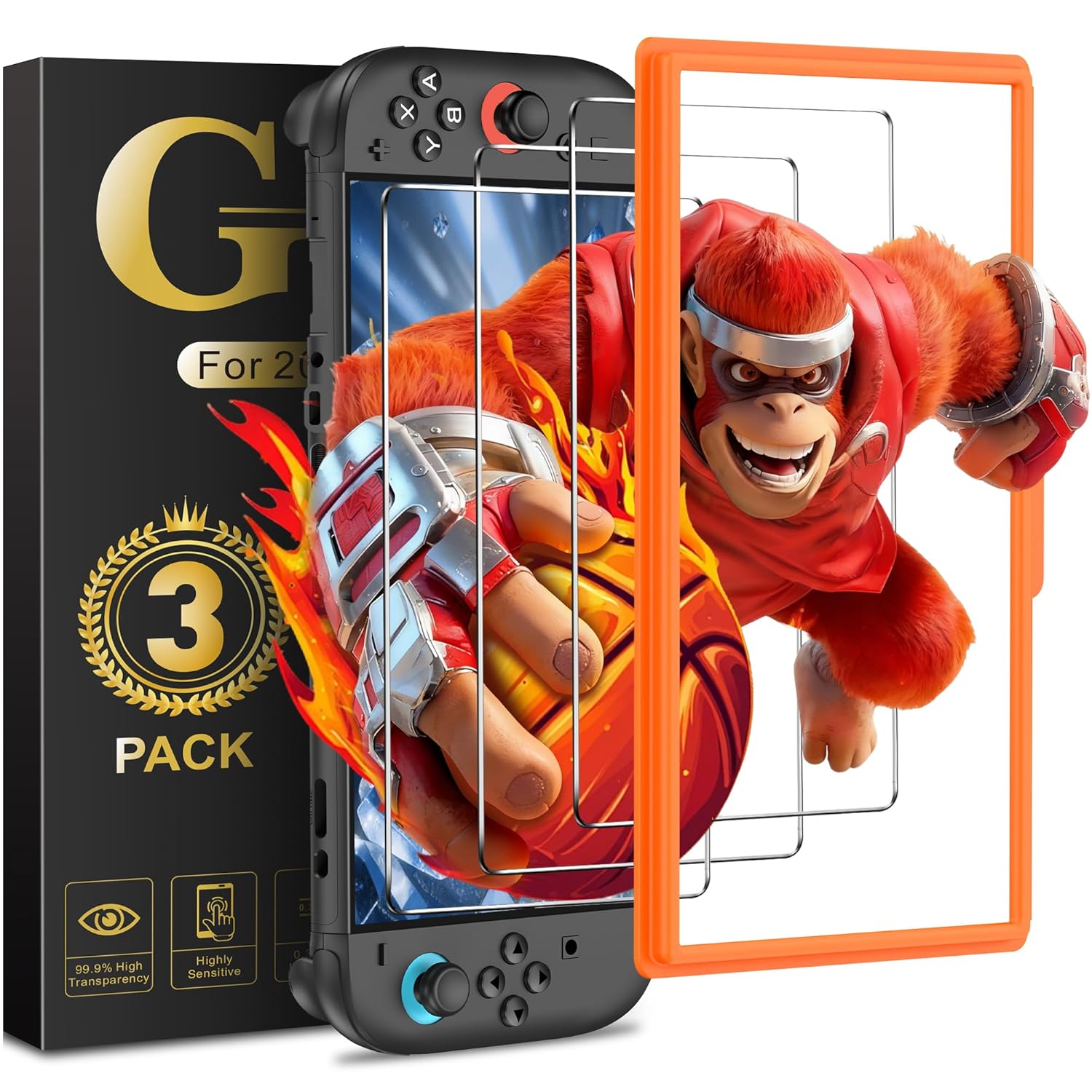 Detalle de HASACOOL Panzerglas für Nintendo Switch 2 – 3er Set mit 9H Härte und Montage-Rahmen