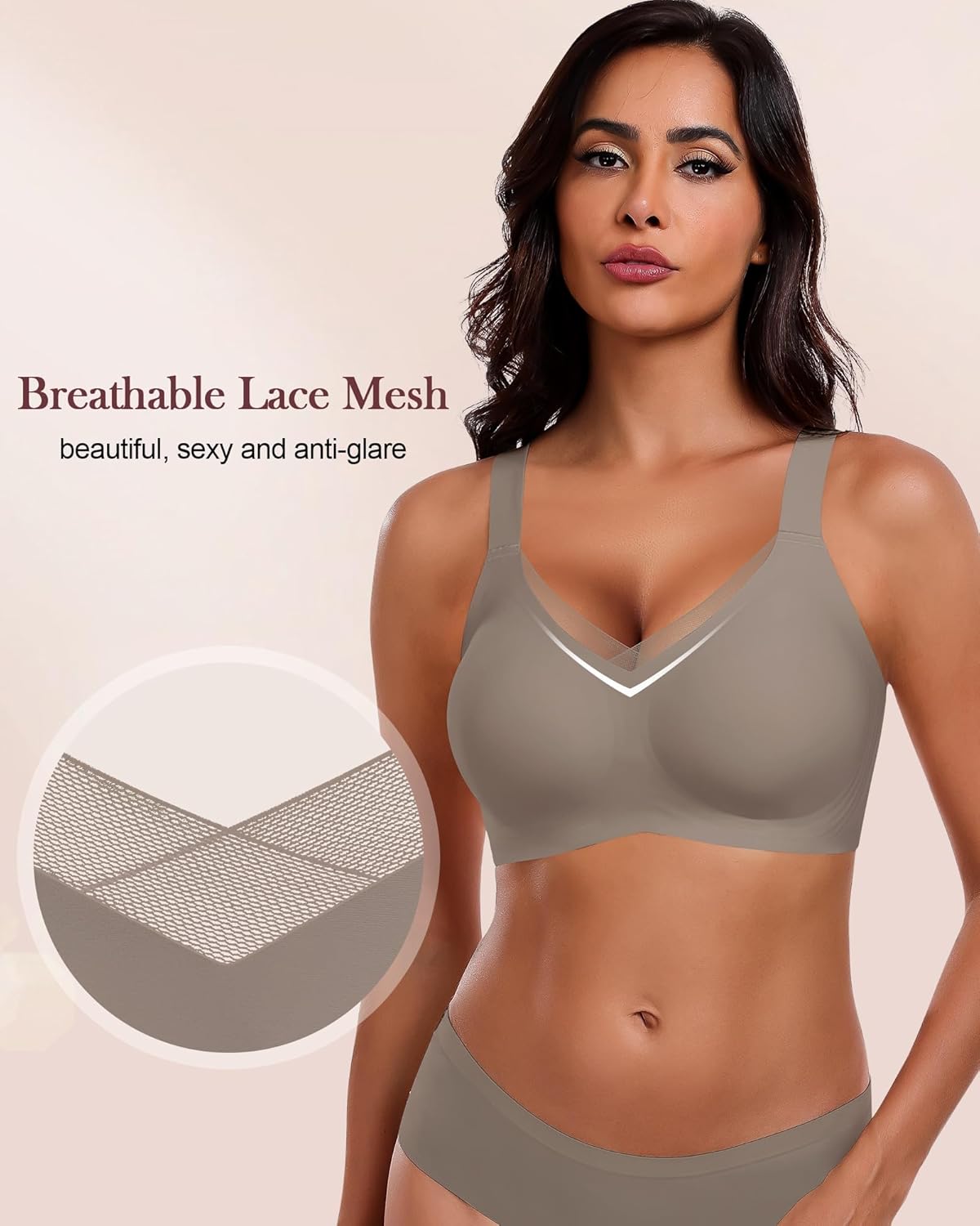 Thumbnail 1 de HORISUN Damen Bügelloser BH mit nahtlosem Push-Up & Mesh-Spitzen (Komfort, starker Halt) für große Brüste