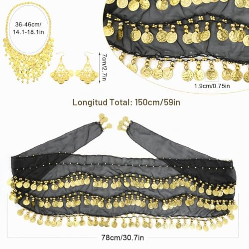 Detalle de Alaoo 3PCS Bufanda para Danza del Vientre, con Collar y Pendientes: conjunto exótico y ajustable