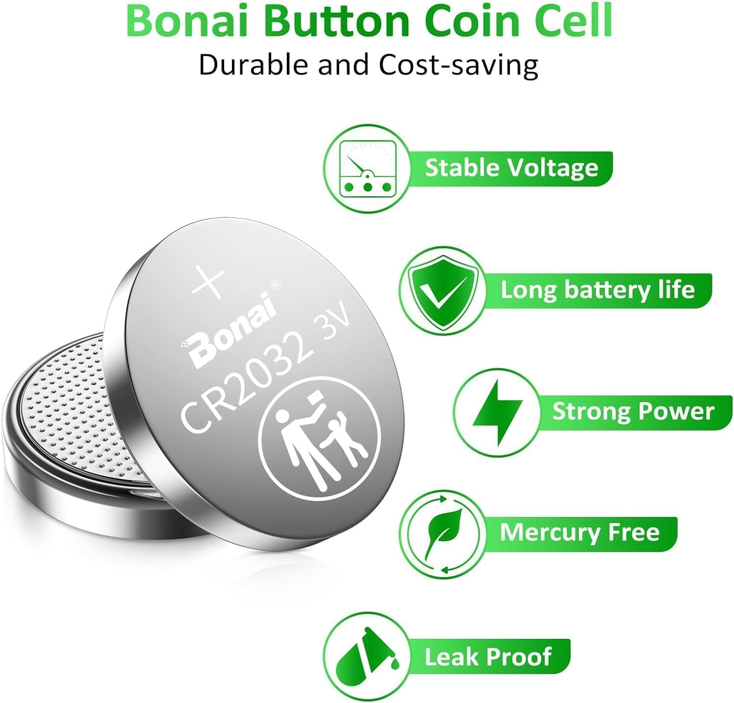 Thumbnail 1 de BONAI CR2032 3V Lithium Coin Batteries, 30-Pack in Six Storage Cards