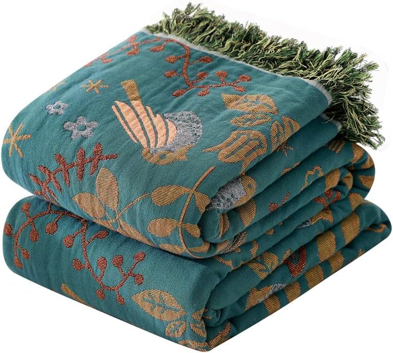 Detalle de SE SOFTEXLY Boho Cotton Throw Blanket, 4-Layer Muslin, 60” x 80”