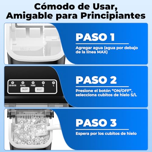 Thumbnail 8 de Acmeenjoy Máquina de Hielo Portátil para Hogar 12KG/24H, Autolimpieza, 2 Tamaños de Hielo, Tanque 1.2L (Negro)