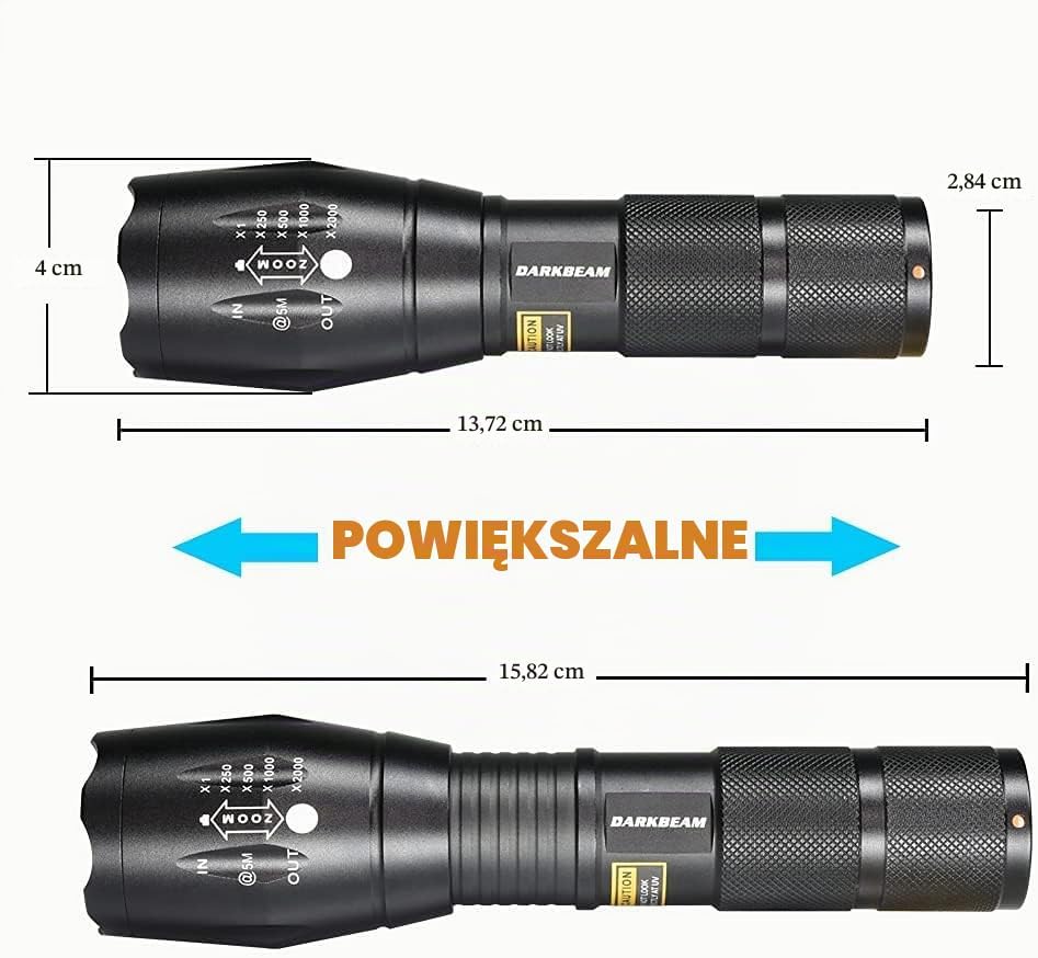 Detalle de DARKBEAM A100 – latarka UV 365/395 nm z regulowaną wiązką, IPX4