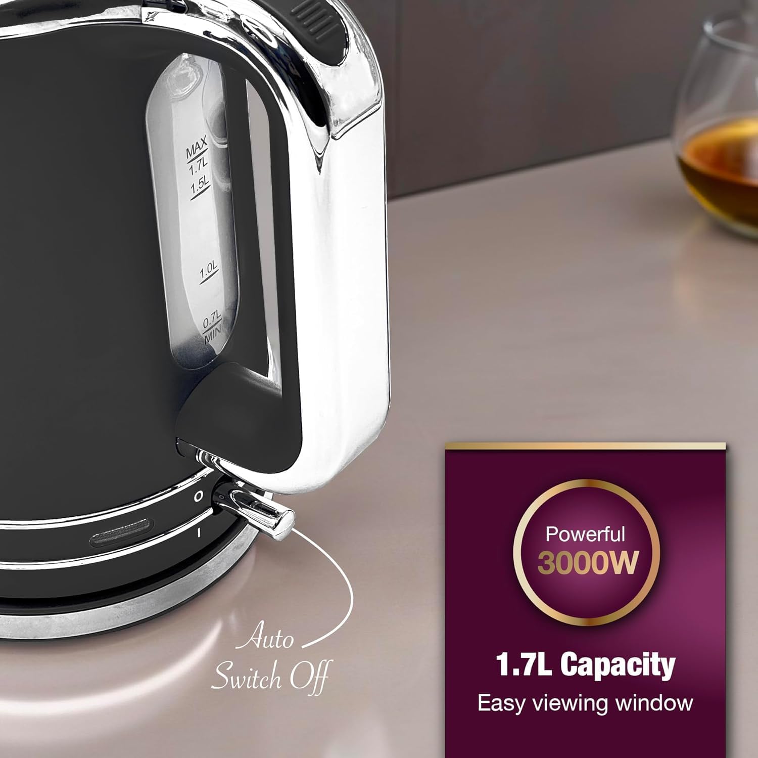 Thumbnail 2 de Andrew James Fast Boil Electric Kettle (Lumiglo) 1.7L, Cordless 3000W with Reusable Filter