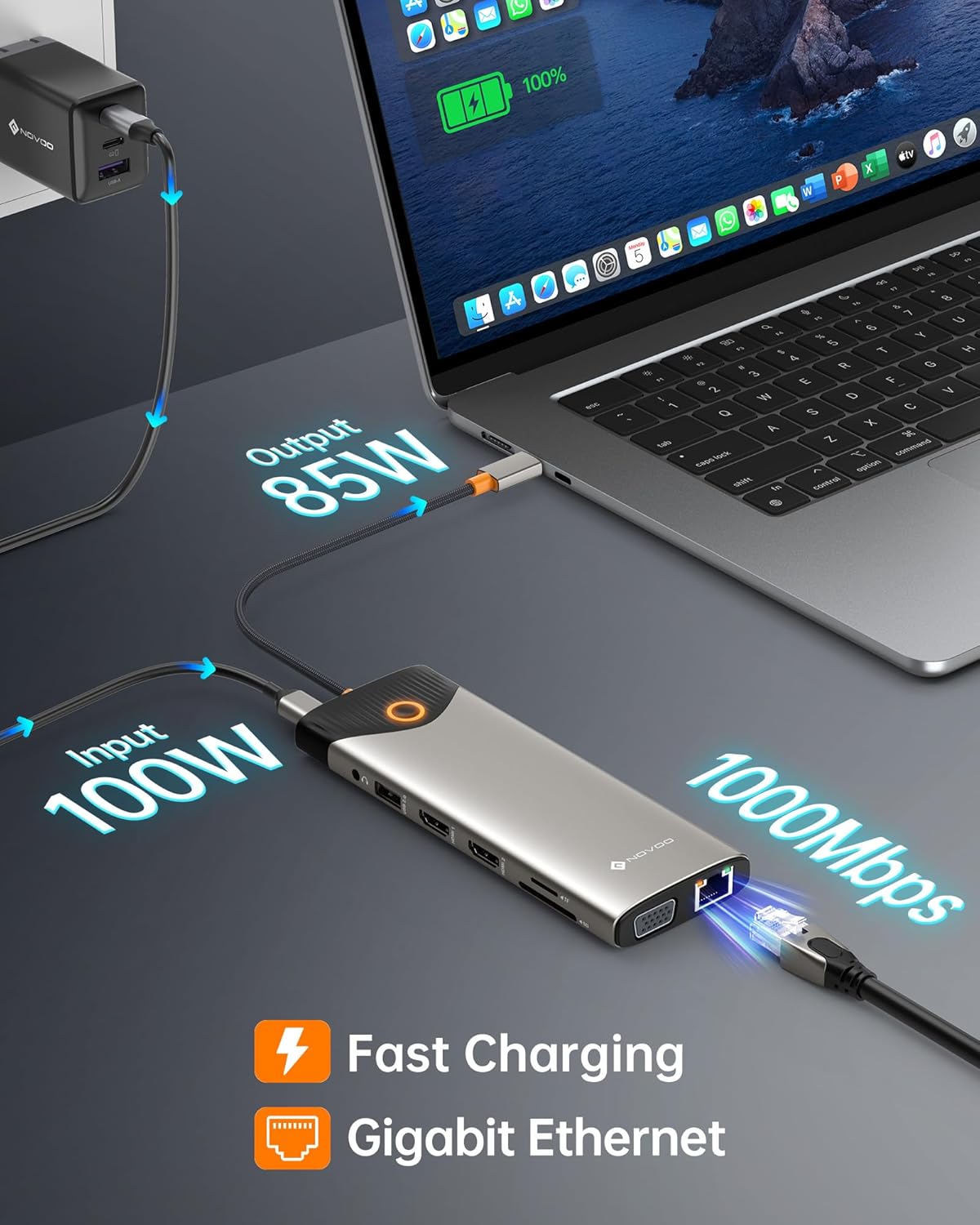 Detalle 2 de NOVOO USB C Docking Station 15-in-1 🖥