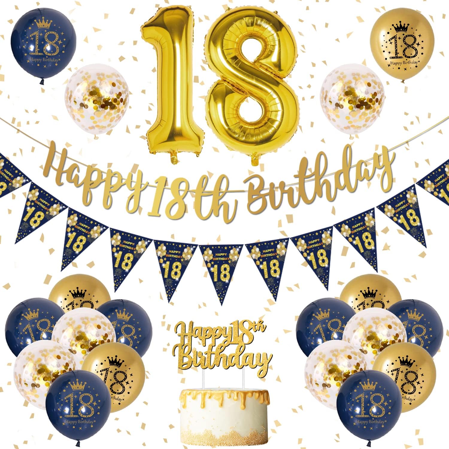 18th Birthday Decorations Boys Blue Gold