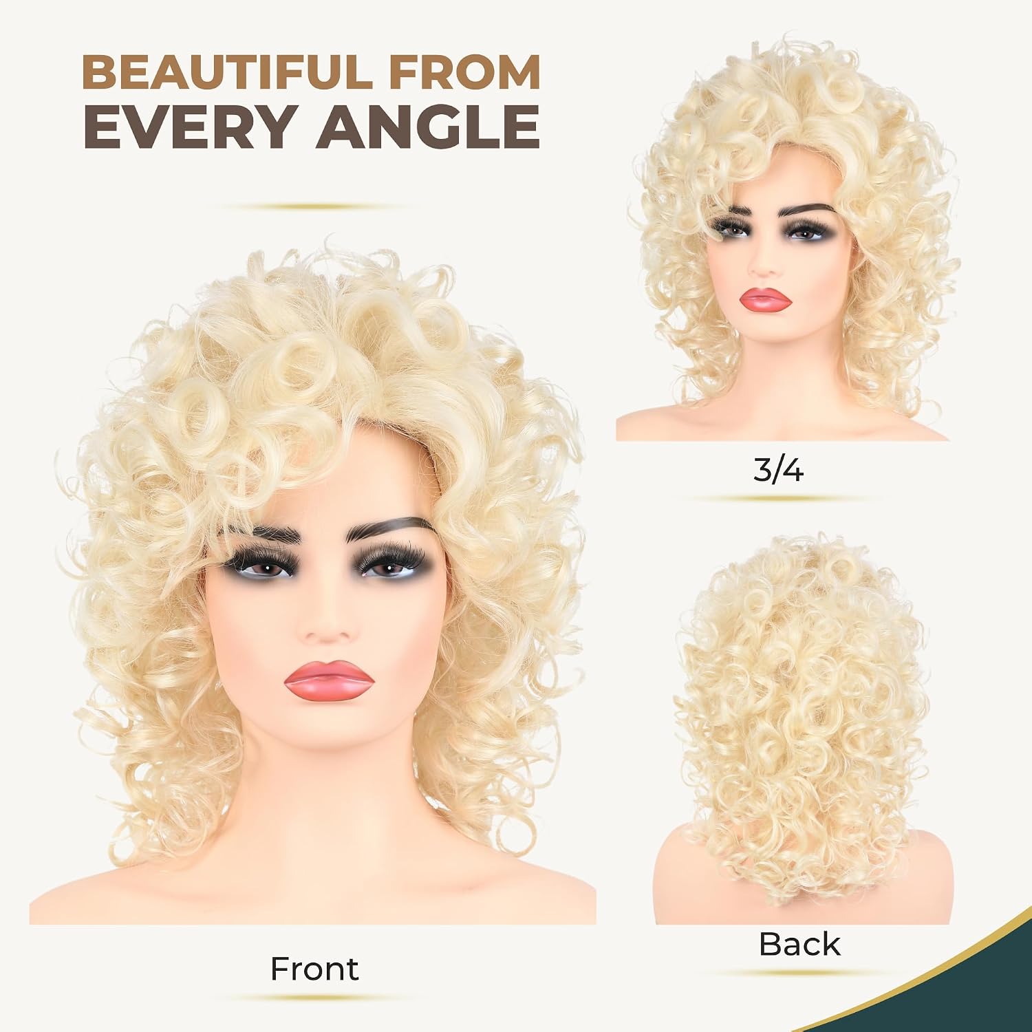 Detalle 1 de AMZCOS Big Blonde Curly Wig for Women, Heat-Resistant Synthetic Fiber