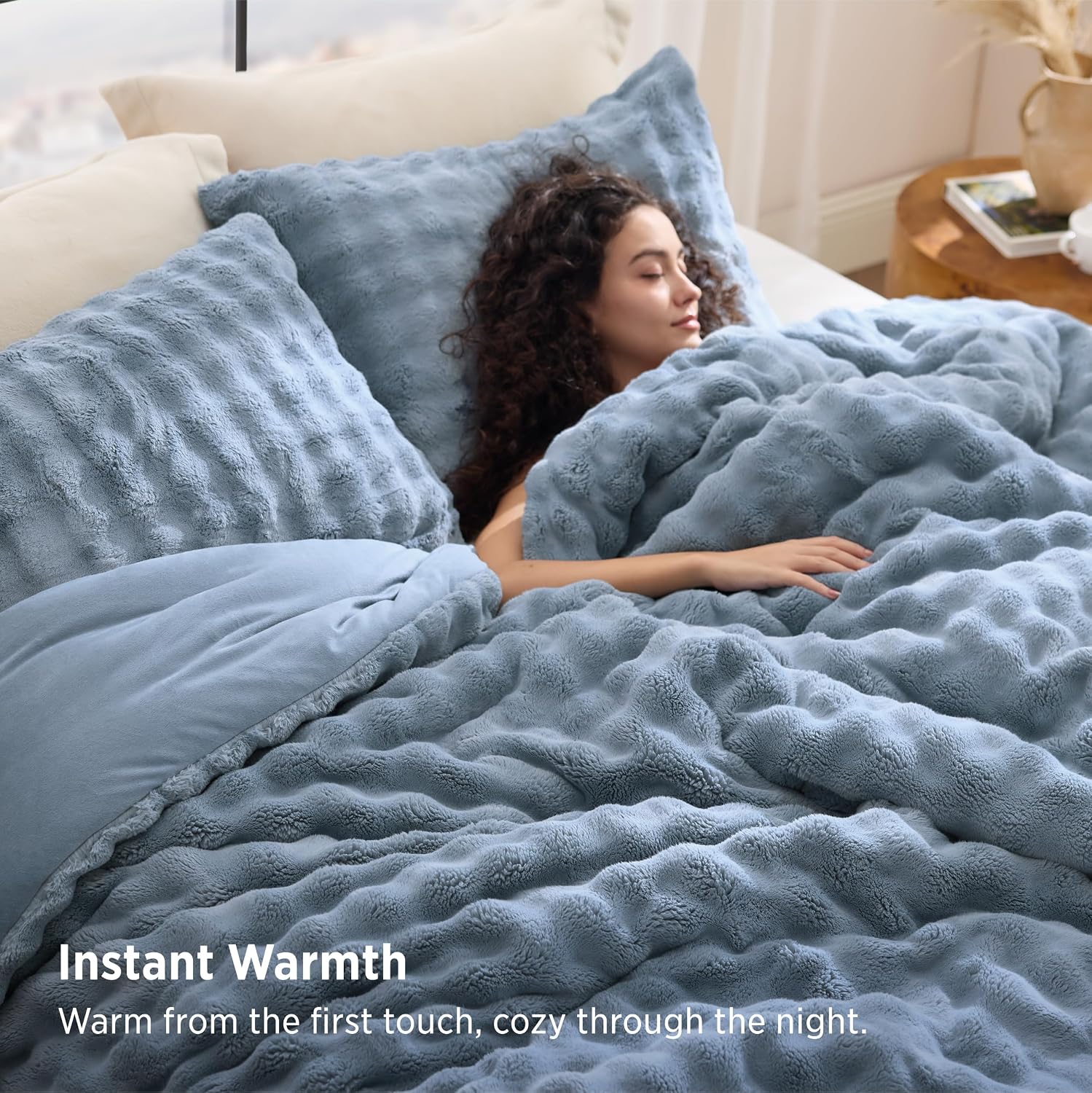 Thumbnail 2 de Bedsure BB649B3 King Comforter Set, Slate Blue Cloud-Bubble Flannel