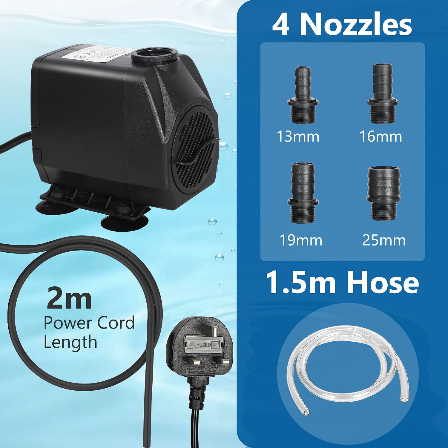 Thumbnail 3 de Orientools Submersible Water Pump (3000L/H, 60W) — 230V with 4 Nozzles for Fish Tank, Pond, and Hydroponics