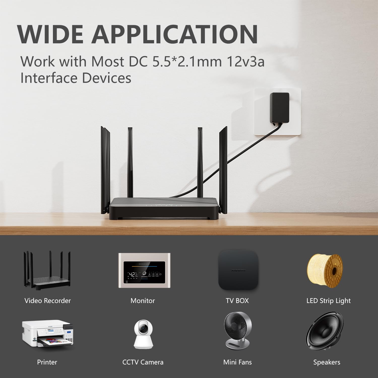 Thumbnail 5 de REIGY Adattatore di alimentazione 12V 3A (36W) per NVR, DVR, LED e dispositivi DC 5,5x2,1 mm, cavo 1,5 m