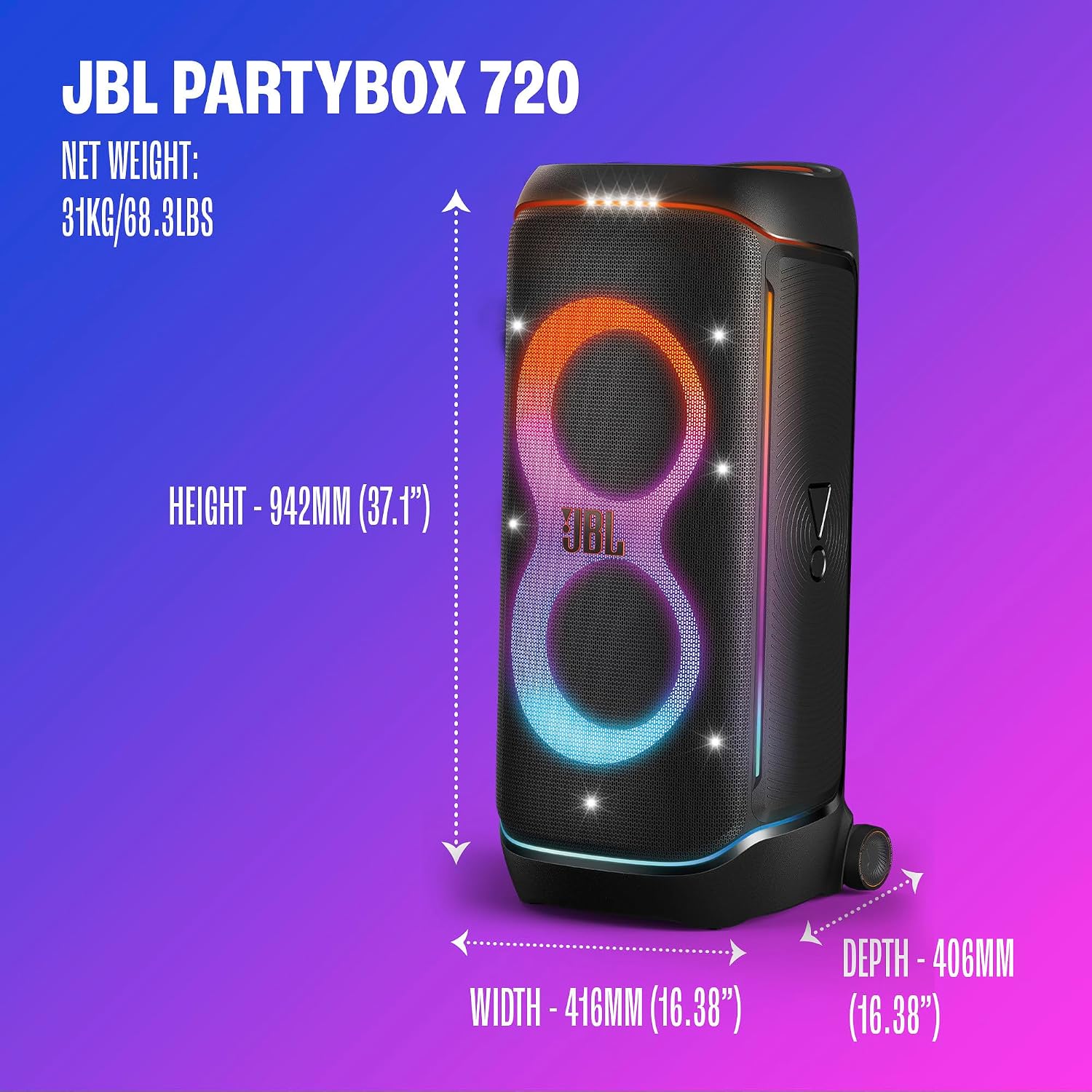 Detalle 2 de JBL PartyBox 720 (JBLPARTYBOX720AM) Party Speaker, 800 W, 15-Hour Battery