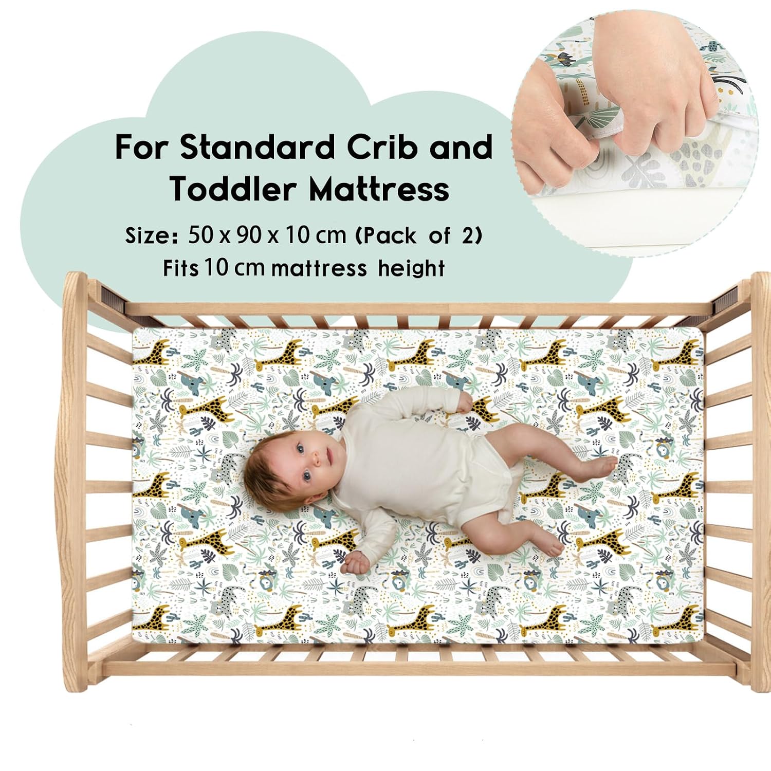 Detalle de Yoofoss 2er Pack Baby Spannbettlaken – Mikrofaser, atmungsaktiv, Passform 50x89/50x90/55x90