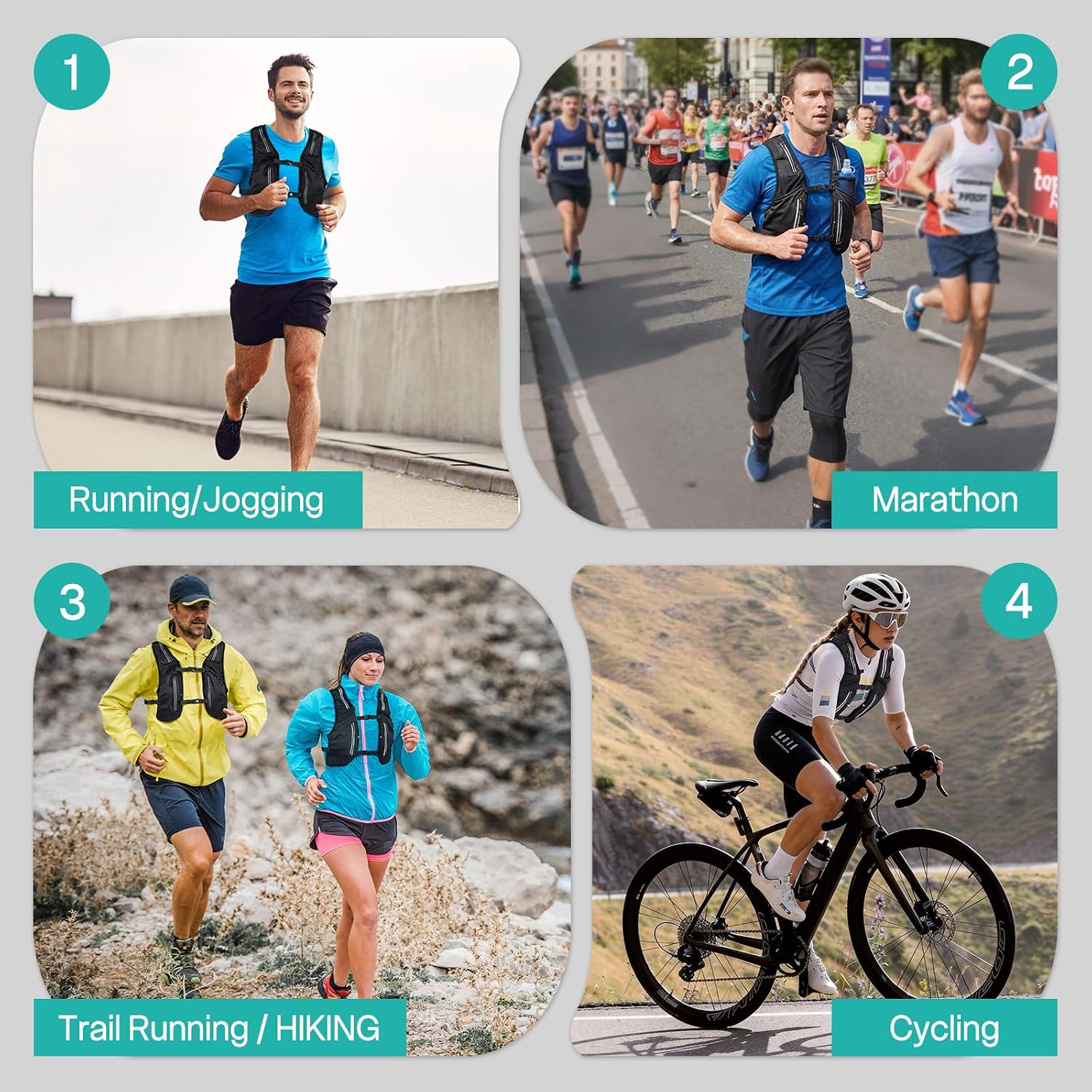 Thumbnail 6 de Nextyu Laufweste Damen & Herren mit Trinkrucksack: 2× 500-ml-Flaschenfächer, großes Handyfach & reflektierendes Design