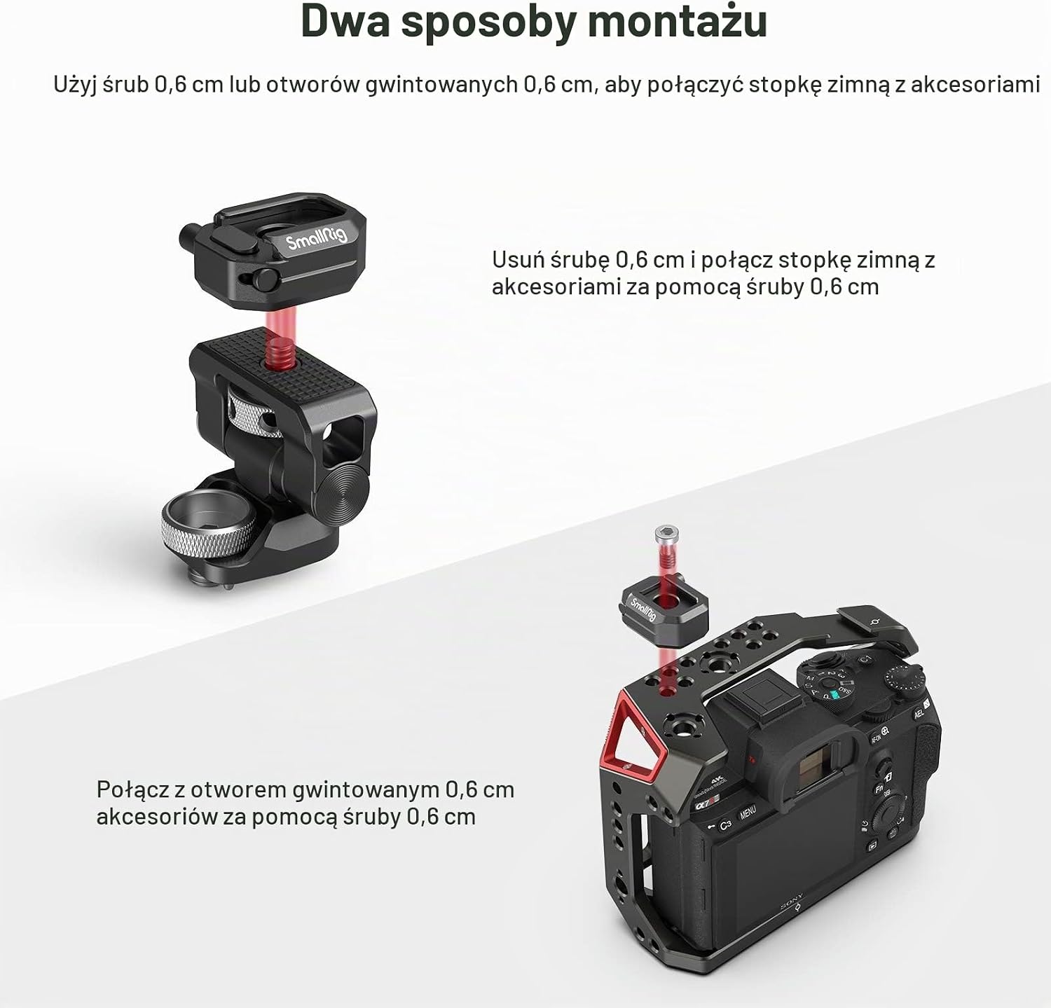 Detalle de SMALLRIG 2797 – adapter zimnej stopki z gwintem 1/4"-20, aluminiowy
